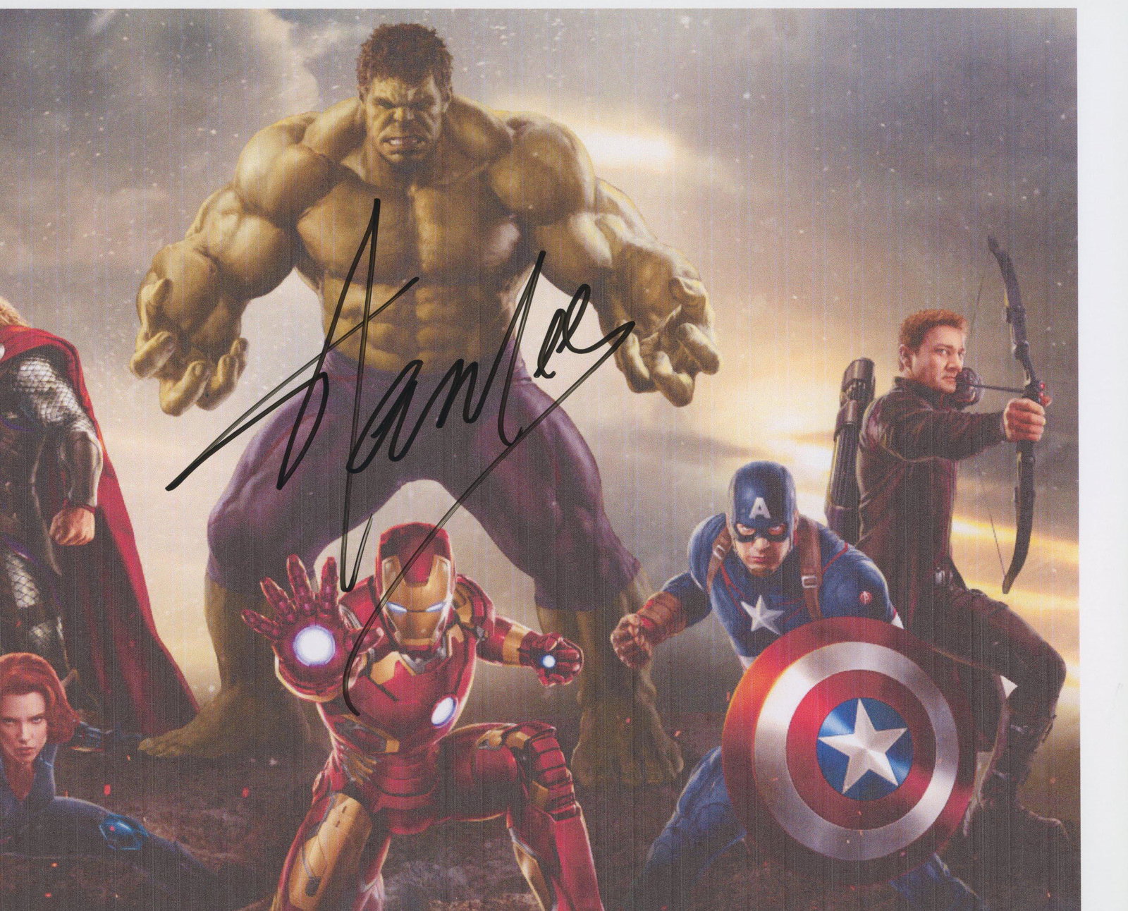 Stan Lee signed "Marvel" movie photo: Marvel 8x10 movie photo autographed by Stan Lee.
