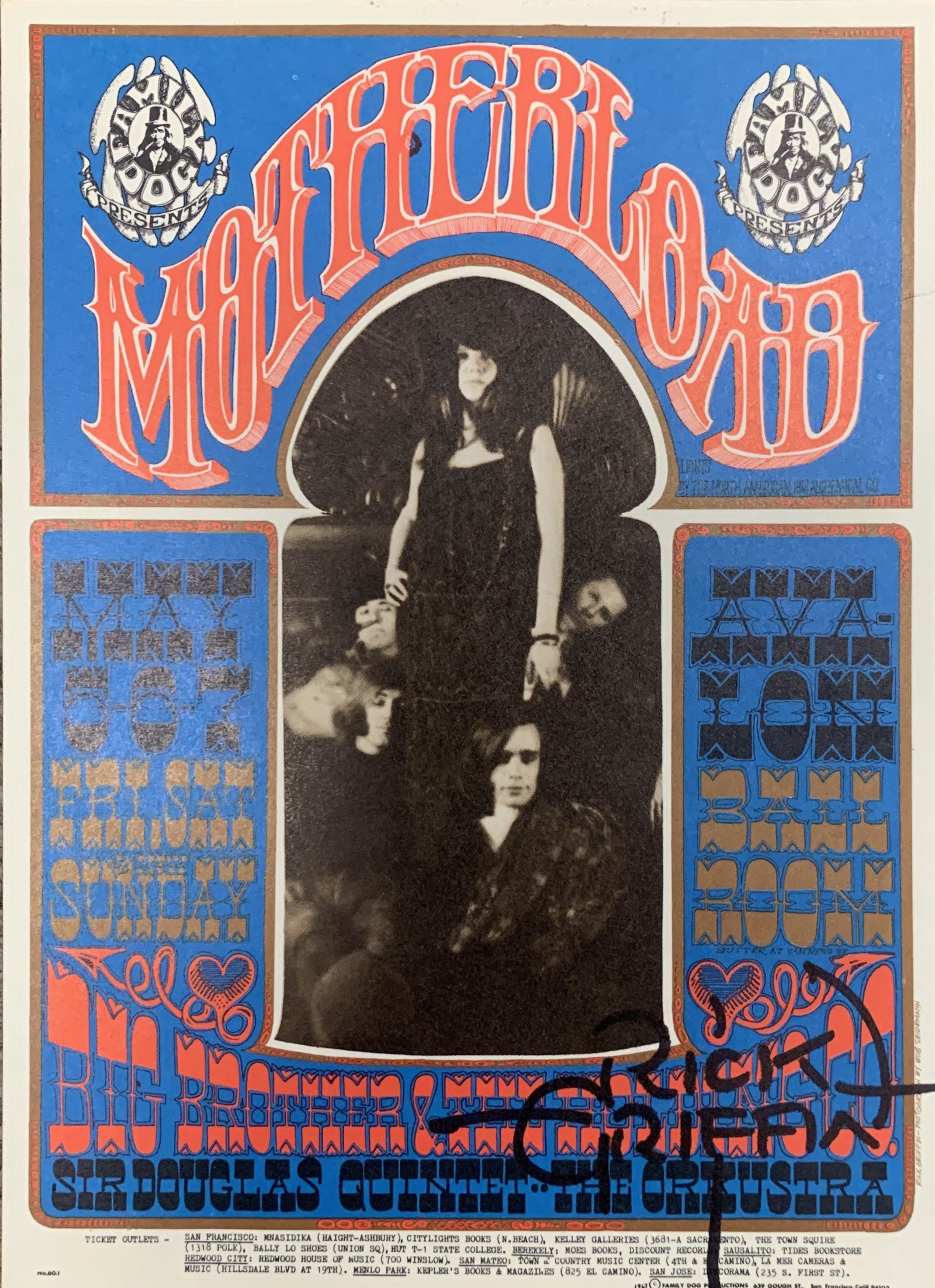 Rick Griffin signed Fillmore flyer: Rick Griffin signed Fillmore flyer. 5x7 inches
