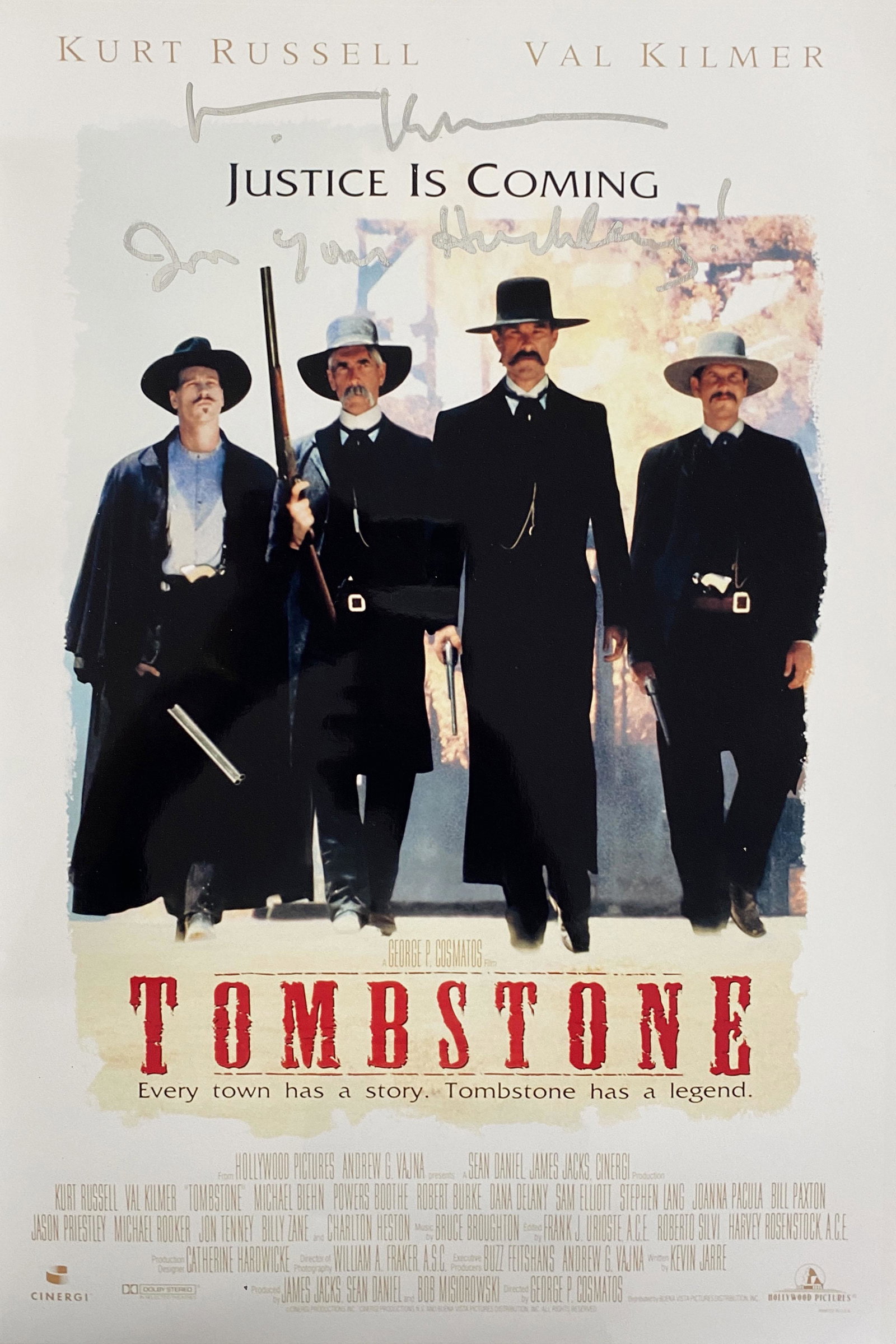 Val Kilmer signed Tombstone promotional photo: Val Kilmer signed Tombstone promotional photo. 13x19 inches