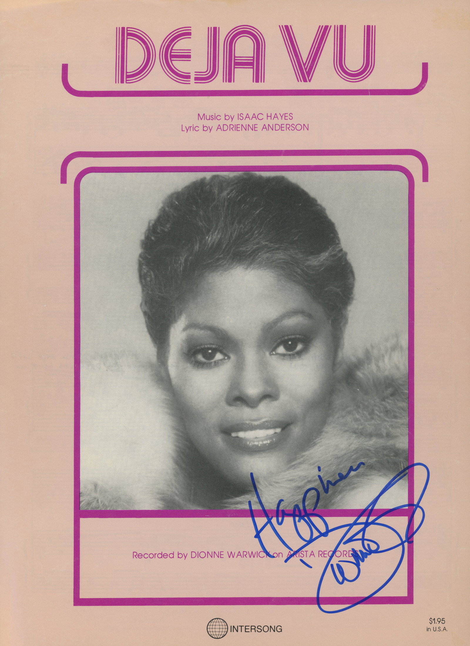 Dionne Warwick signed sheet music: Dionne Warwick Deja Vu signed sheet music