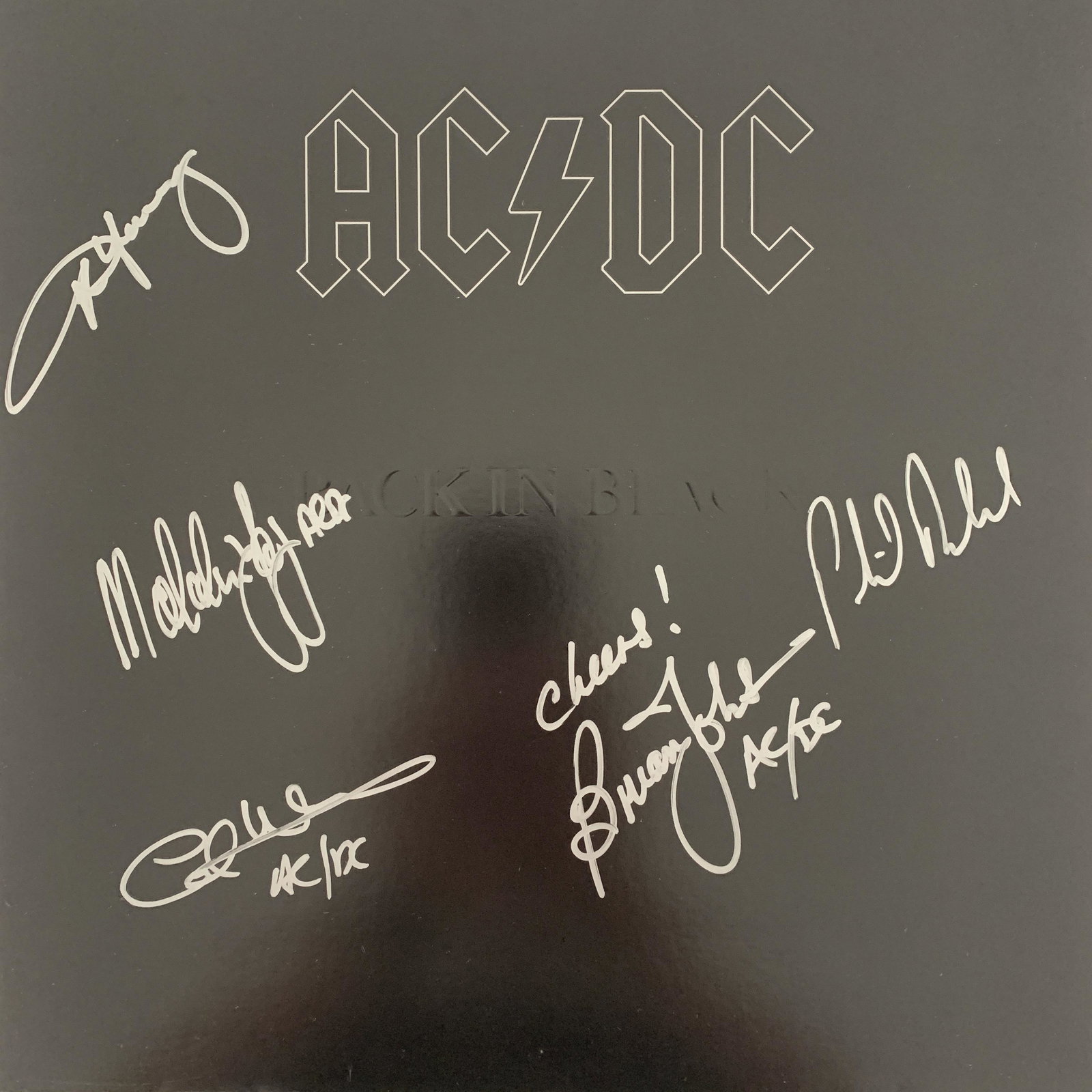 AC/DC Back In Black signed album: AC/DC Back In Black signed album autographed by Brian Johnson, Angus Young, Malcolm Young, Cliff Williams and Phil Rudd