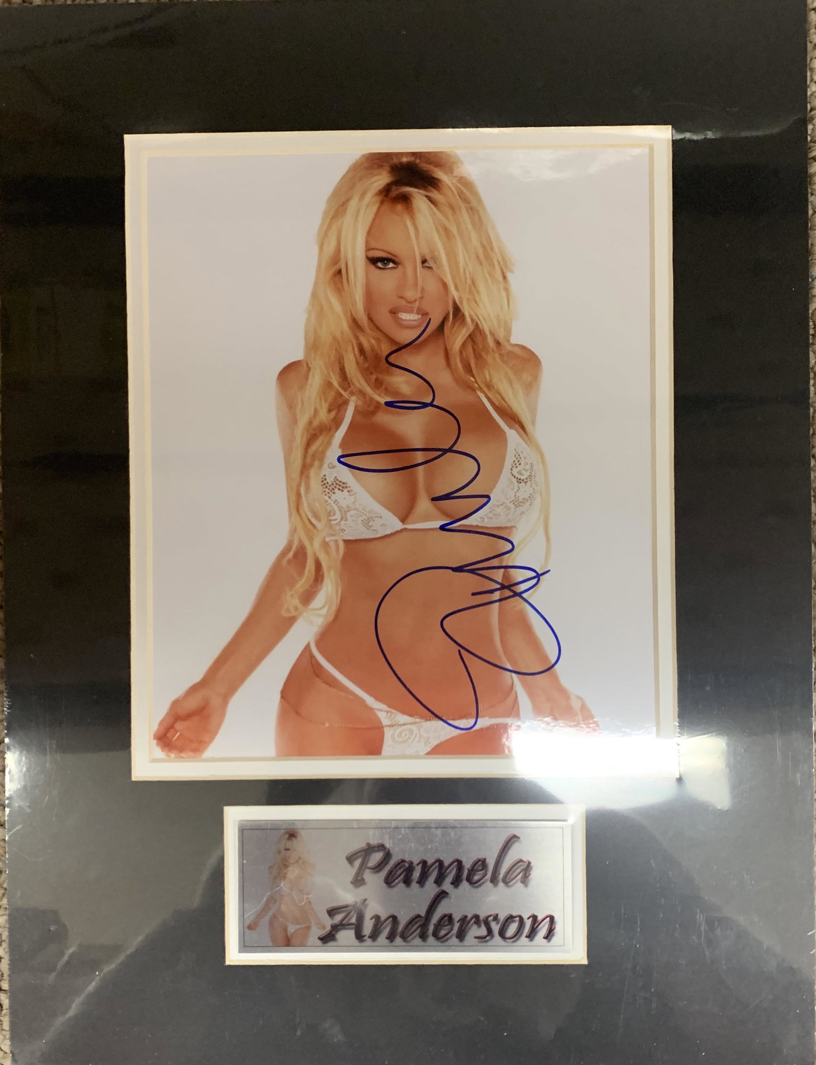 Pamela Anderson signature cut and photo: Pamela Anderson signature cut and photo collage in custom matte 11x14 in.