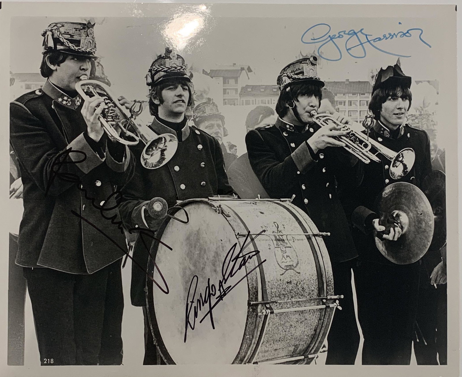 Beatles signed photo: Beatles signed photo autographed by George Harrison, Paul McCartney and Ringo Starr. 8x10 inches