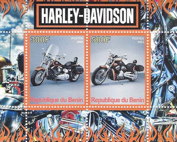 Harley Davidson Benin 2008 souvenir stamp sheet: Harley Davidson Benin 2008 souvenir sheet of 4 stamps