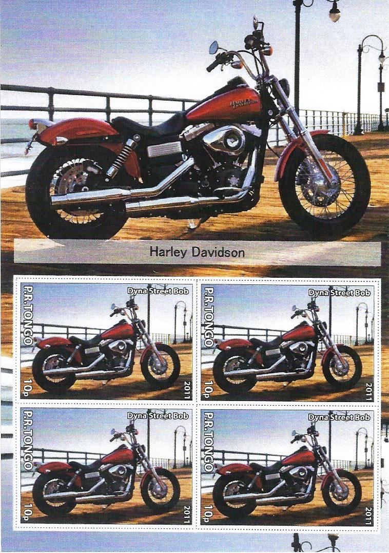 Harley Davidson - P.R. Tongo Cinderella Stamp Sheet: Harley Davidson - P.R. Tongo Cinderella Sheet of 4 Stamps, 2011