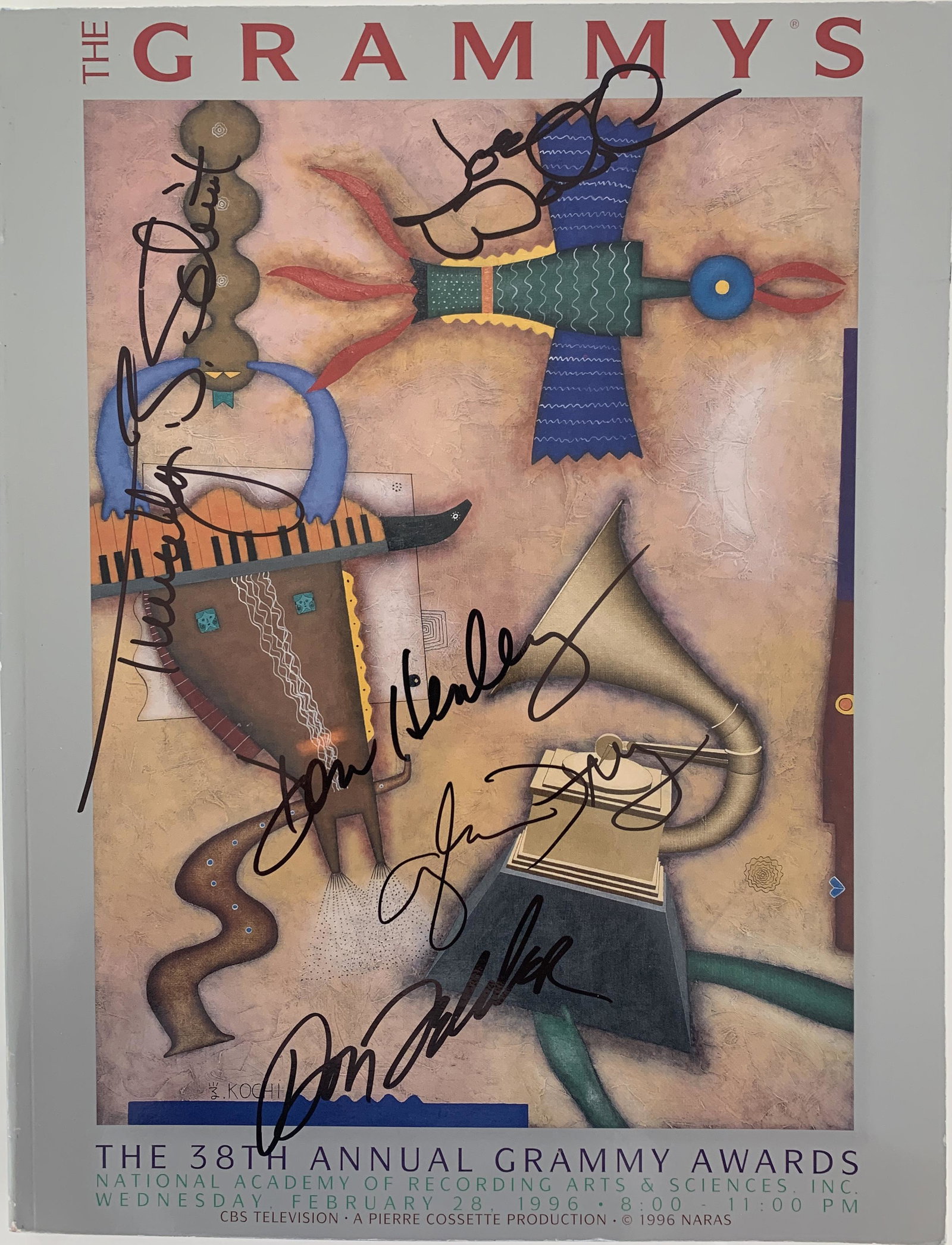 Eagles signed Grammy book: Eagles signed Grammy book autographed by Don Henley, Glenn Frey, Don Felder, Joe Walsh and Timothy B. Schmit. 8.5x11 inches