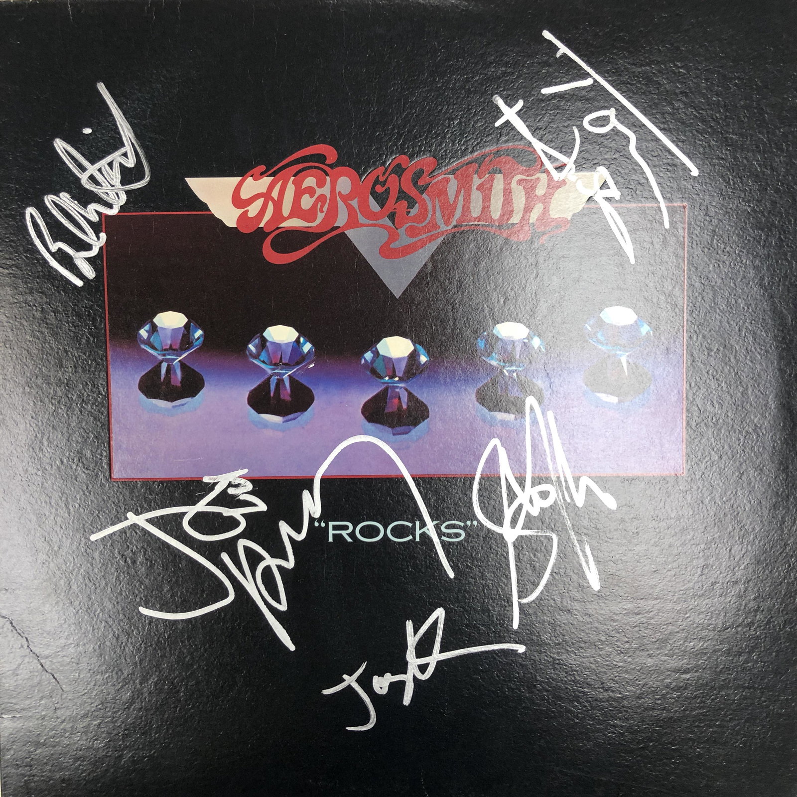 Aerosmith signed album: Aerosmith Rocks album signed by Steven Tyler, Joe Perry, Brad Whitford, Joey Kramer and Tom Hamilton