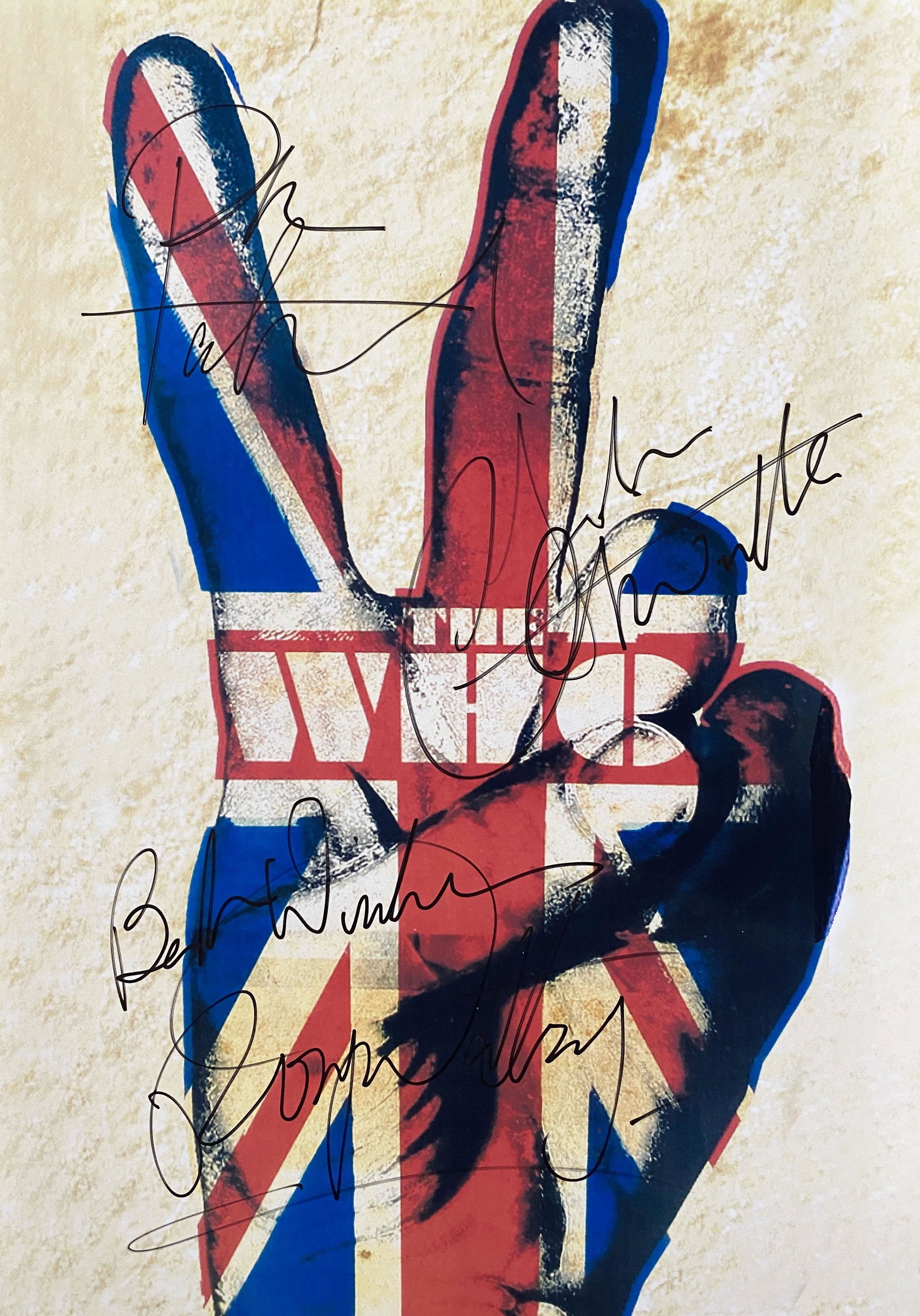 The Who band signed one sheet: The Who band signed wall sheet autographed by Roger Daltrey, Pete Townshend and John Entwistle. This item is 11.5 x 16.5 inches
