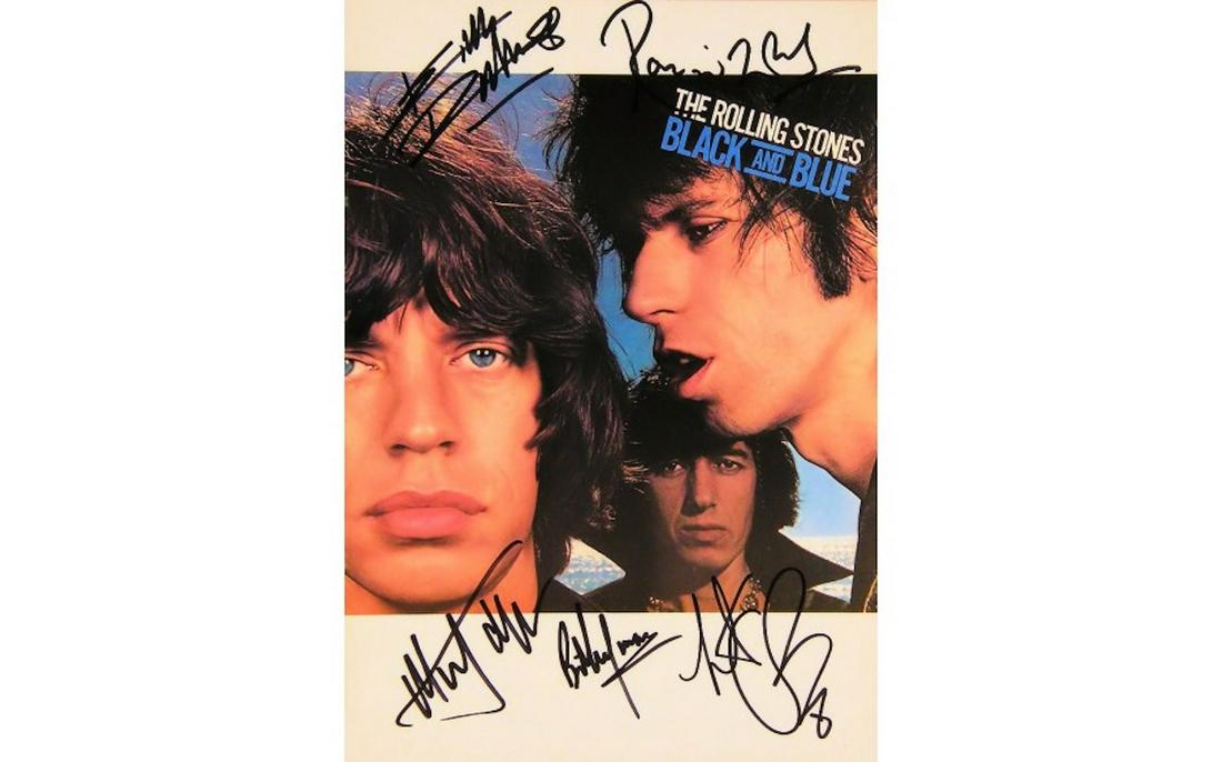 The Rolling Stones Black N Blue signed program: The Rolling Stones Black N Blue signed program autographed by Mick Jagger, Keith Richards, Love Charlie Watts, Bill Wyman and Ron Wood