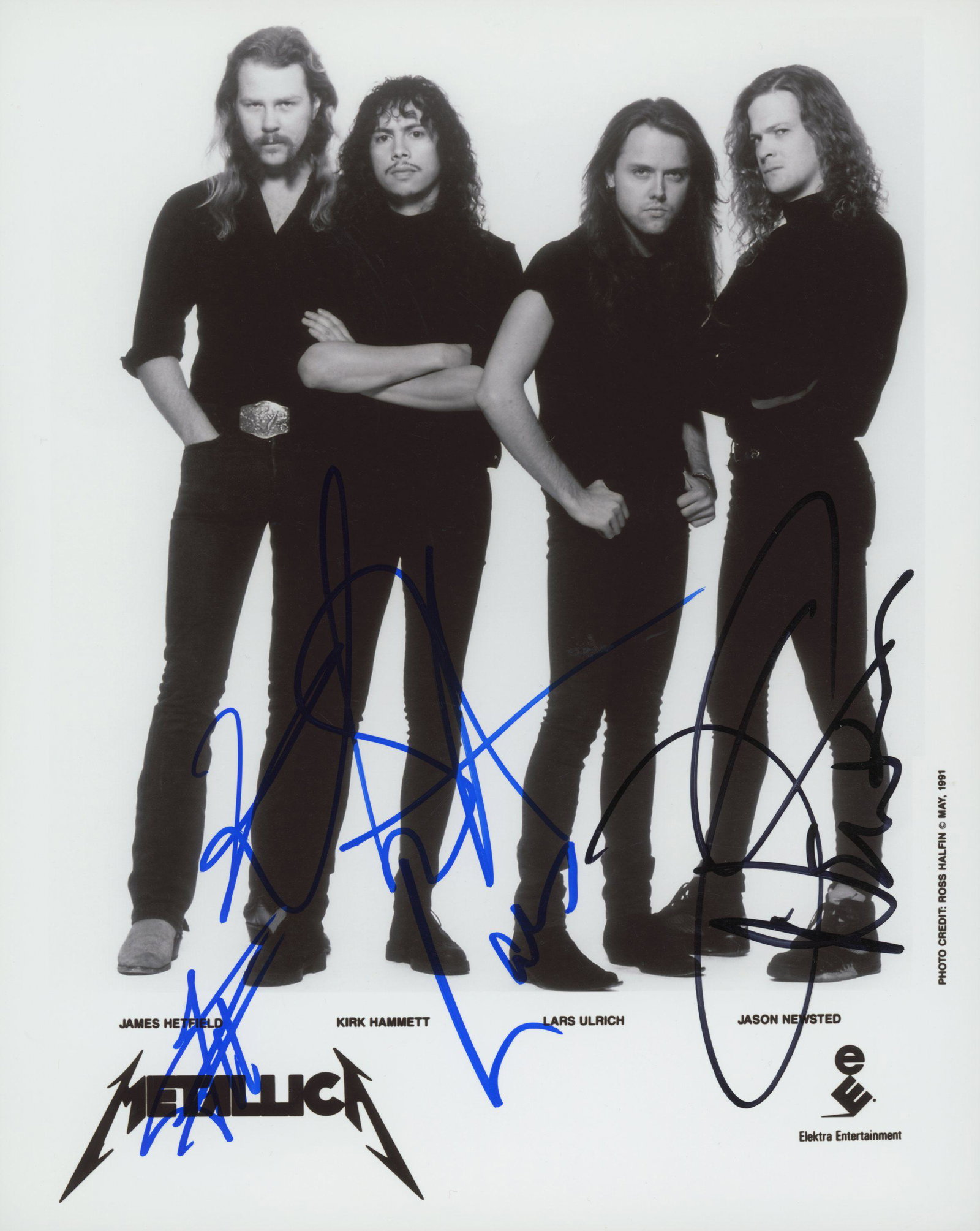 Metallica signed photo: Metallica signed photo autographed by Lars Ulrich, Kirk Hammett, James Hetfield and Jason Newsted