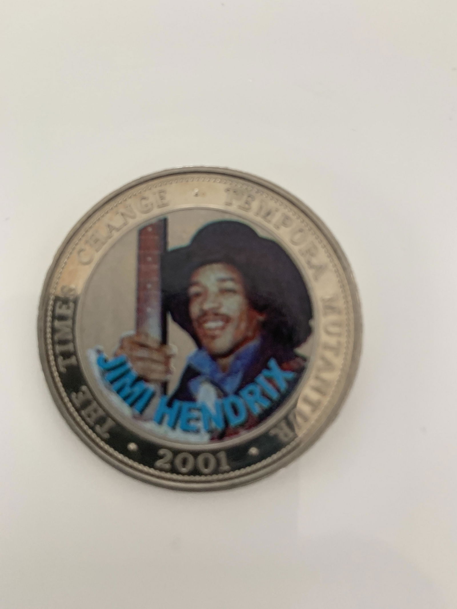 Jimi Hendrix Republic of Somalia 25 Shillings coin: Jimi Hendrix Republic of Somalia 25 Shillings coin. Unsigned, 1.5 inches