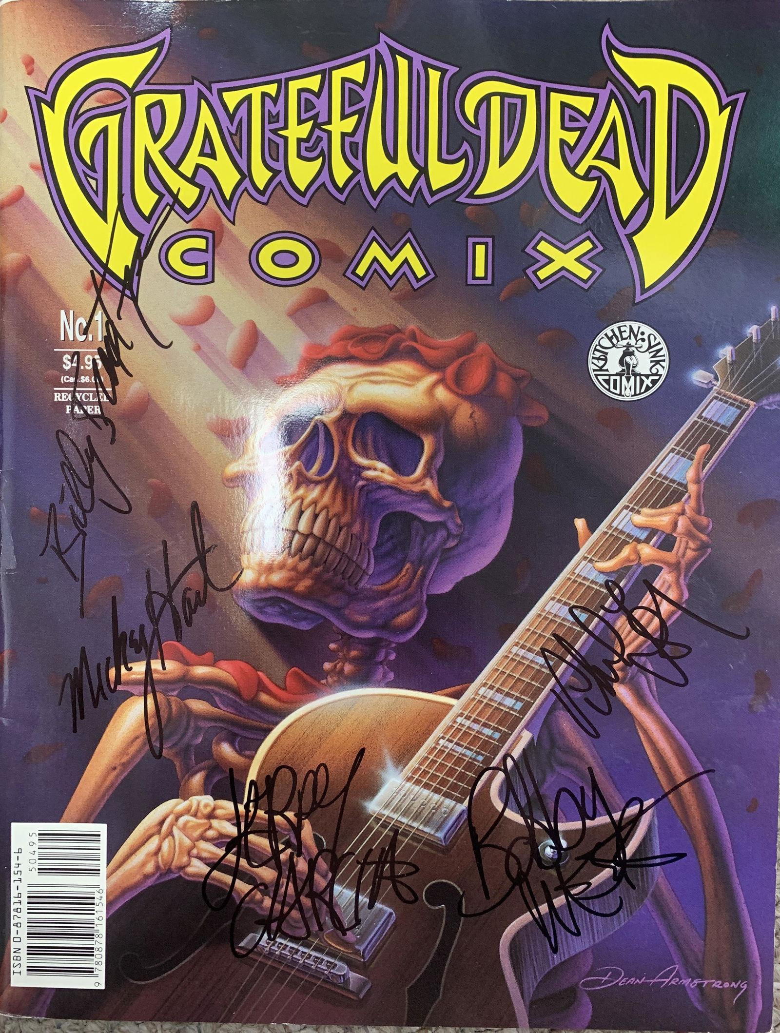Grateful Dead signed comic: Grateful Dead Comix No. 1 autographed by Bill Kreutzmann, Jerry Garcia, Bob Weir, Mickey Hart, Phil Lesh