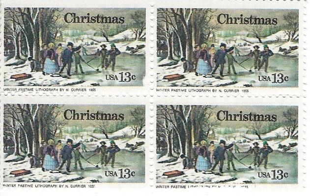 Vintage Christmas plate block four 13 cent stamps: Vintage Christmas plate block four 13 cent stamps