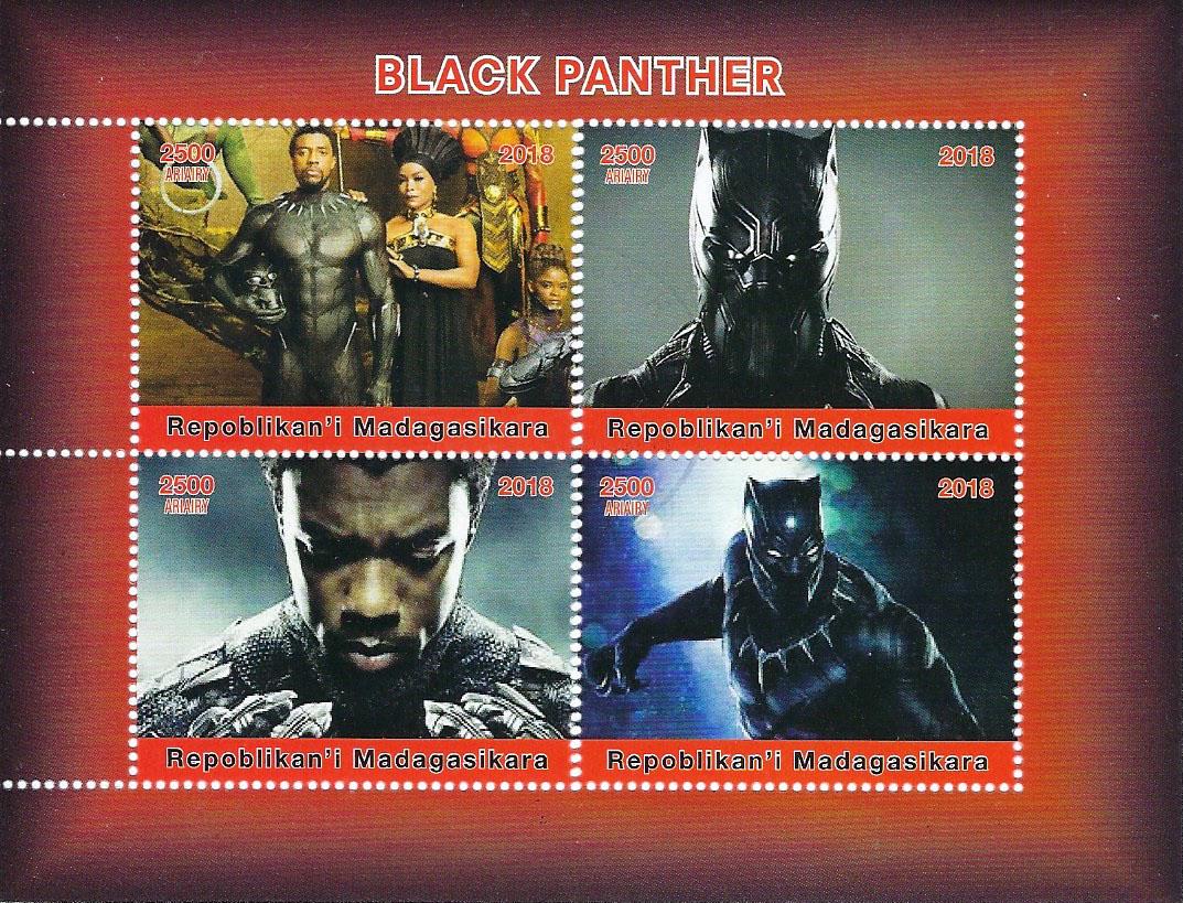 Black Panther Madagascar 2018 Stamp Sheet: Black Panther Madagascar 2018 Sheet of 4 movie stamps