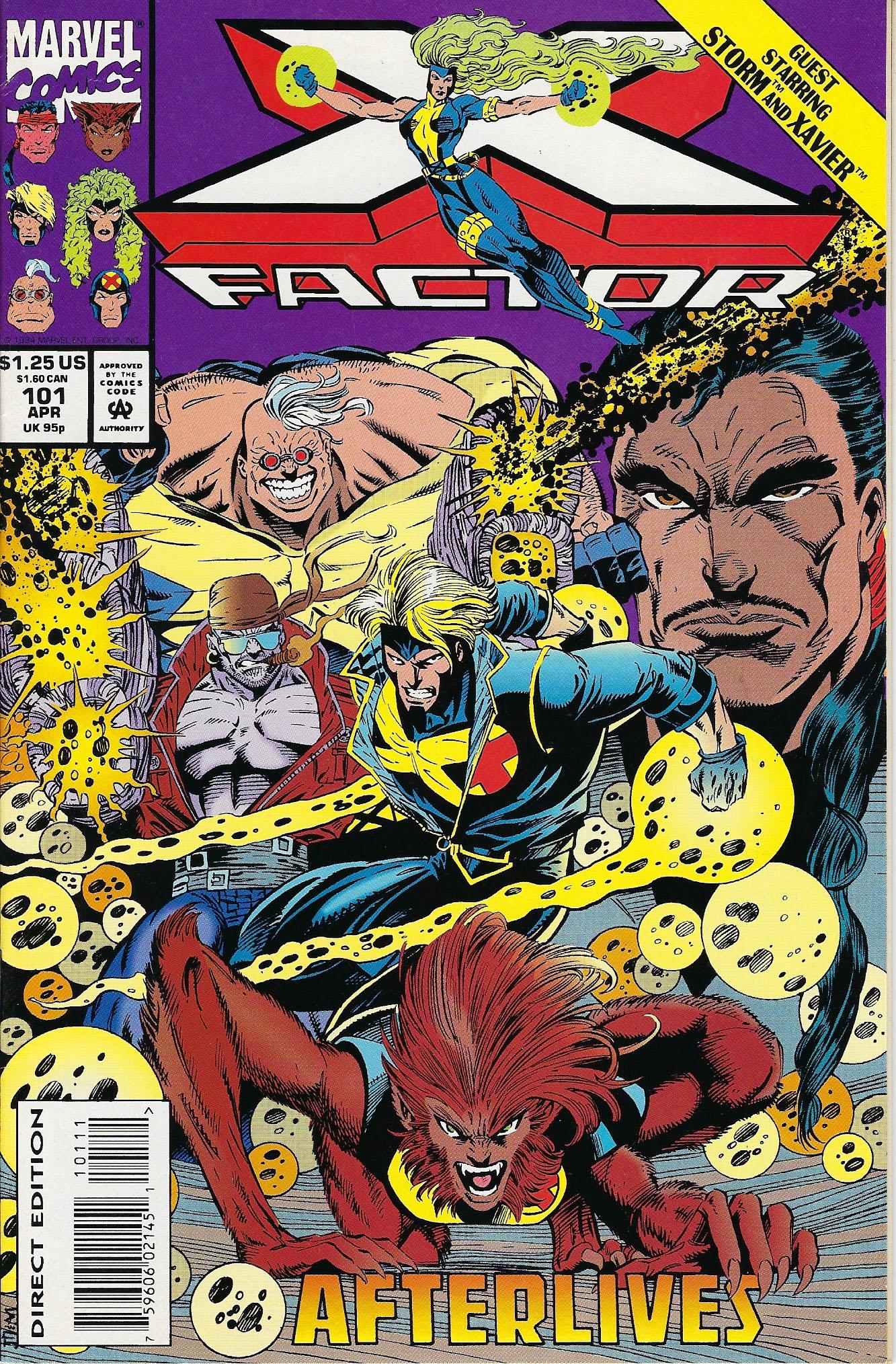 X Factor Marvel Comic Book #101: X Factor #101, 1994, "Afterlives!" Guest-starring Professor X and Storm. Story by J.M. DeMatteis. Art by Jan Duursema and Al Milgrom. In the tragic aftermath of last issue's events, the team attempts 