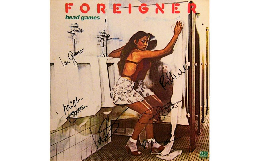Foreigner Head Games signed album: Foreigner Head Games 1979 signed album autographed by Mick Jones, Lou Gramm, Dennis Elliott, Ian McDonald, Rick Wills and Al Greenwood