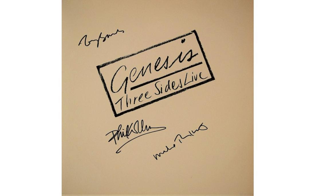 Genesis Three Sides Live signed album: Genesis Three Sides Live 1982 signed album autographed by Phil Collins, Tony Banks and Mike Rutherford