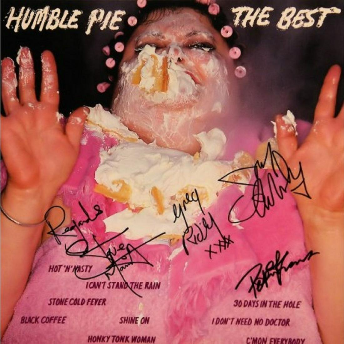 Humble Pie signed "The Best" album: Humble Pie's 1982's hit album "The Best" autographed by Peter Frampton, Steve Marriott, Greg Ridley, and Jerry Shirley.