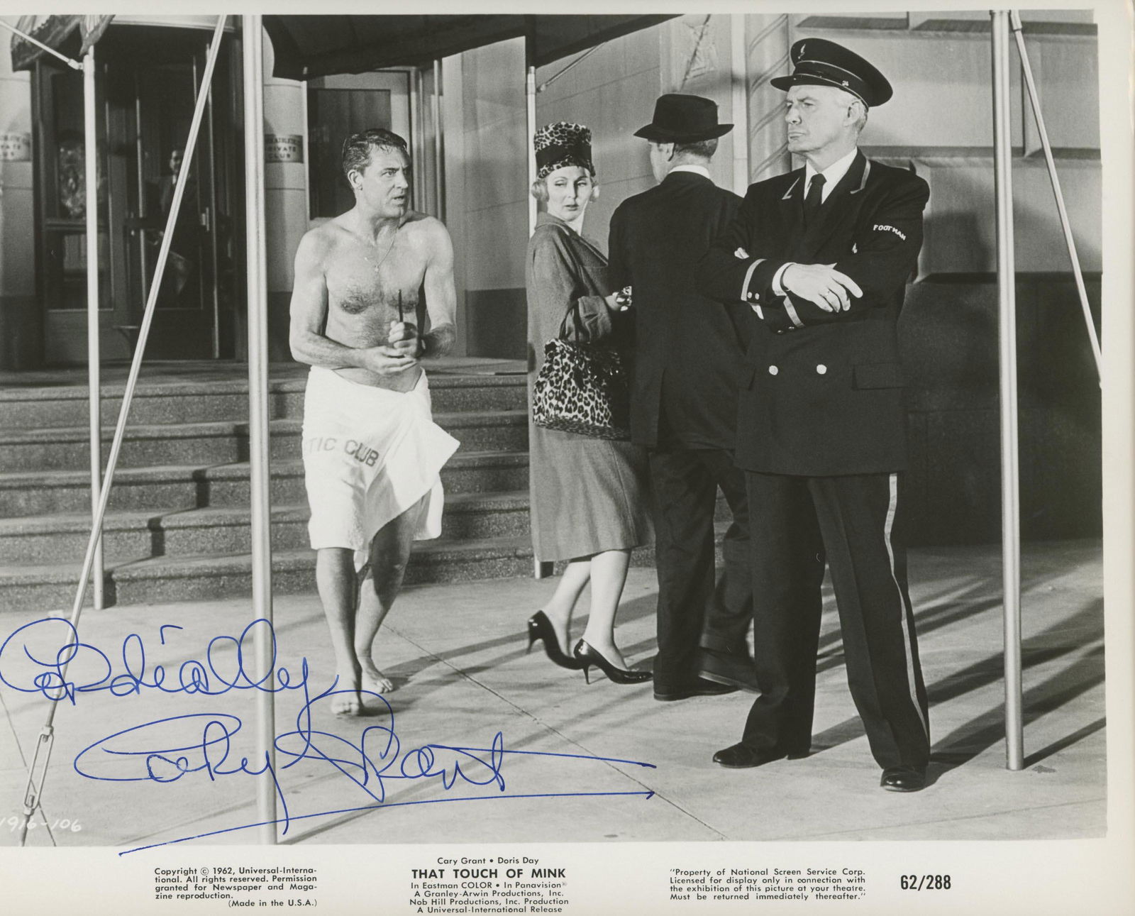 Cary Grant signed "That Touch of Mink" movie photo: That Touch of Mink 8x10 movie photo autographed by Cary Grant.