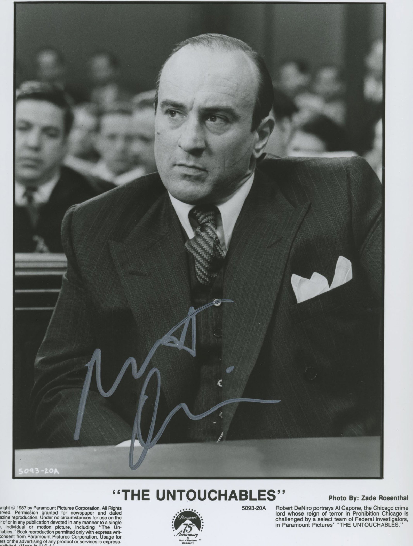 Robert De Niro signed movie photo: The Untouchables signed movie photo autographed by Robert De Niro. 8x10 inches