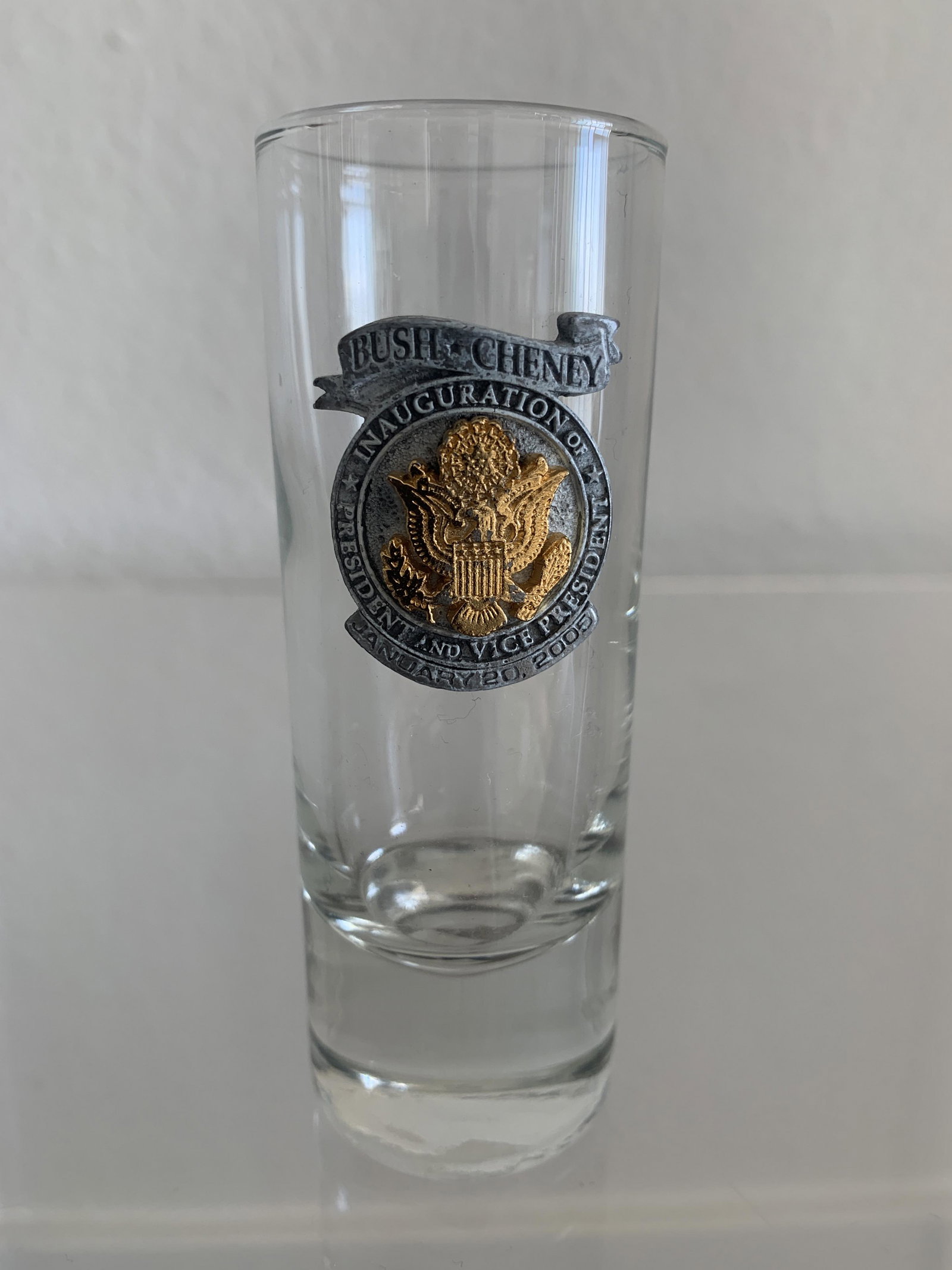 George W. Bush Inaugural ball shot glass: George W. Bush & Dick Cheney Presidential Inauguration Shot Glass 2001 Republican Memorabilia