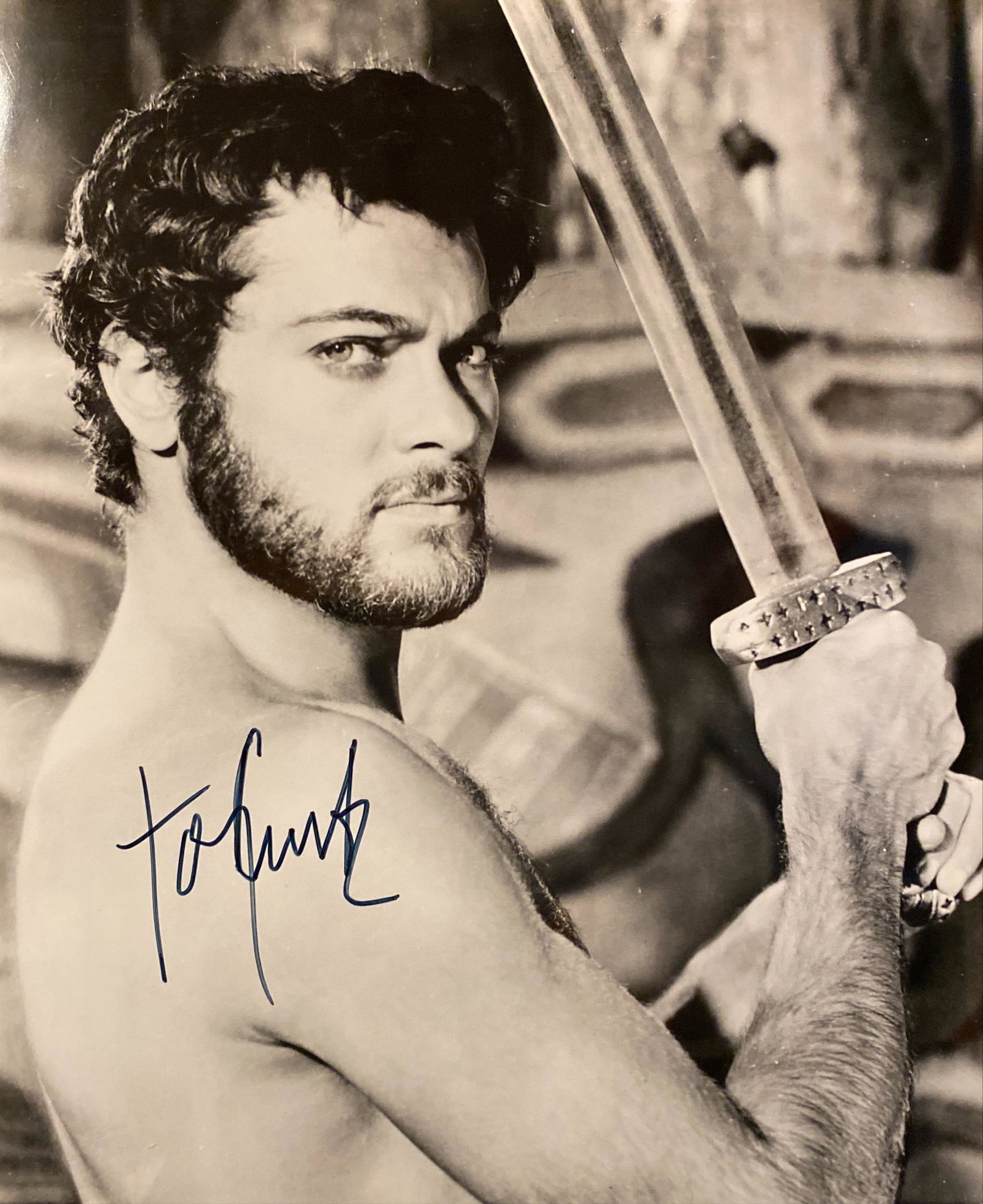 The Vikings Tony Curtis signed movie photo: The Vikings signed movie photo autographed by Tony Curtis. 8x10 inches