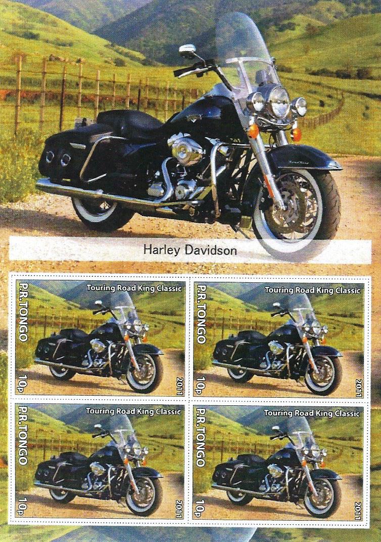 Harley Davidson - P.R. Tongo Cinderella Stamp Sheet: Harley Davidson - P.R. Tongo Cinderella Stamp Sheet of 4