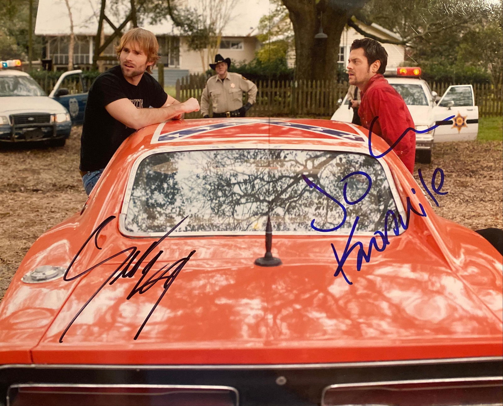 Dukes of Hazzard Seann William Scott and Johnny: Dukes of Hazzard signed movie photo autographed by Seann William Scott and Johnny Knoxville. 8x10 inches