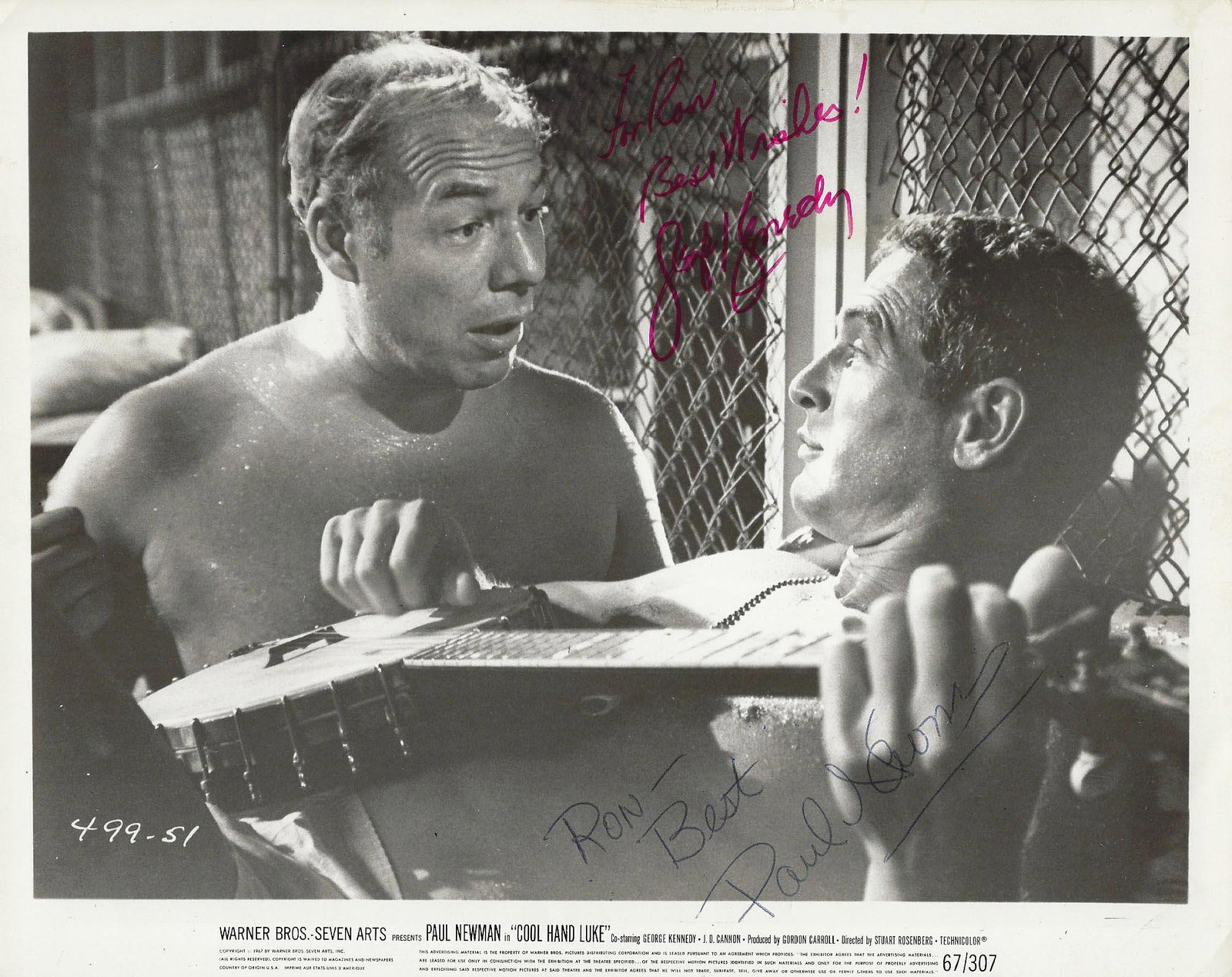 Cool Hand Luke Paul Newman and George Kennedy signed: Cool Hand Luke signed movie photo autographed by Paul Newman and George Kennedy. 8x10 inches