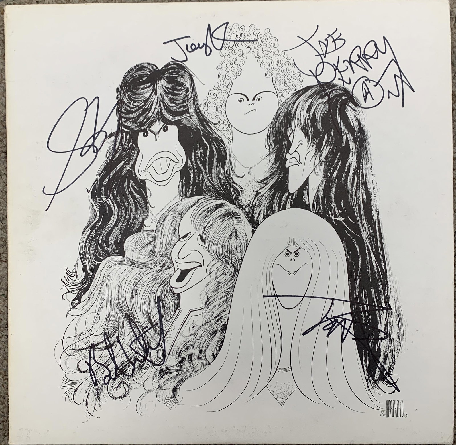 Aerosmith Draw The Line signed album: Aerosmith Draw The Line signed album autographed by Steven Tyler, Joe Perry, Brad Whitford, Tom Hamilton and Joey Kramer. 12x12 inches
