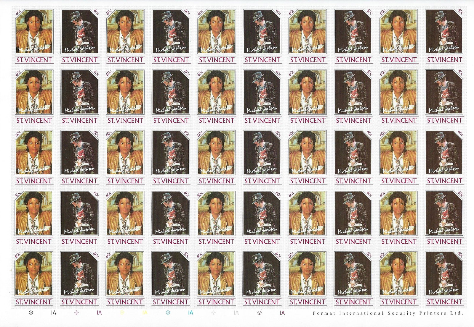 St. Vincent Michael Jackson Stamp Sheet: St. Vincent Michael Jackson Stamp Sheet FULL 50 x 60 cents