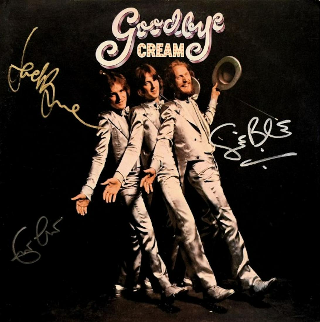 Cream Goodbye signed album: Cream Goodbye - 1969 signed album autographed by Eric Clapton, Jack Bruce and Ginger Baker