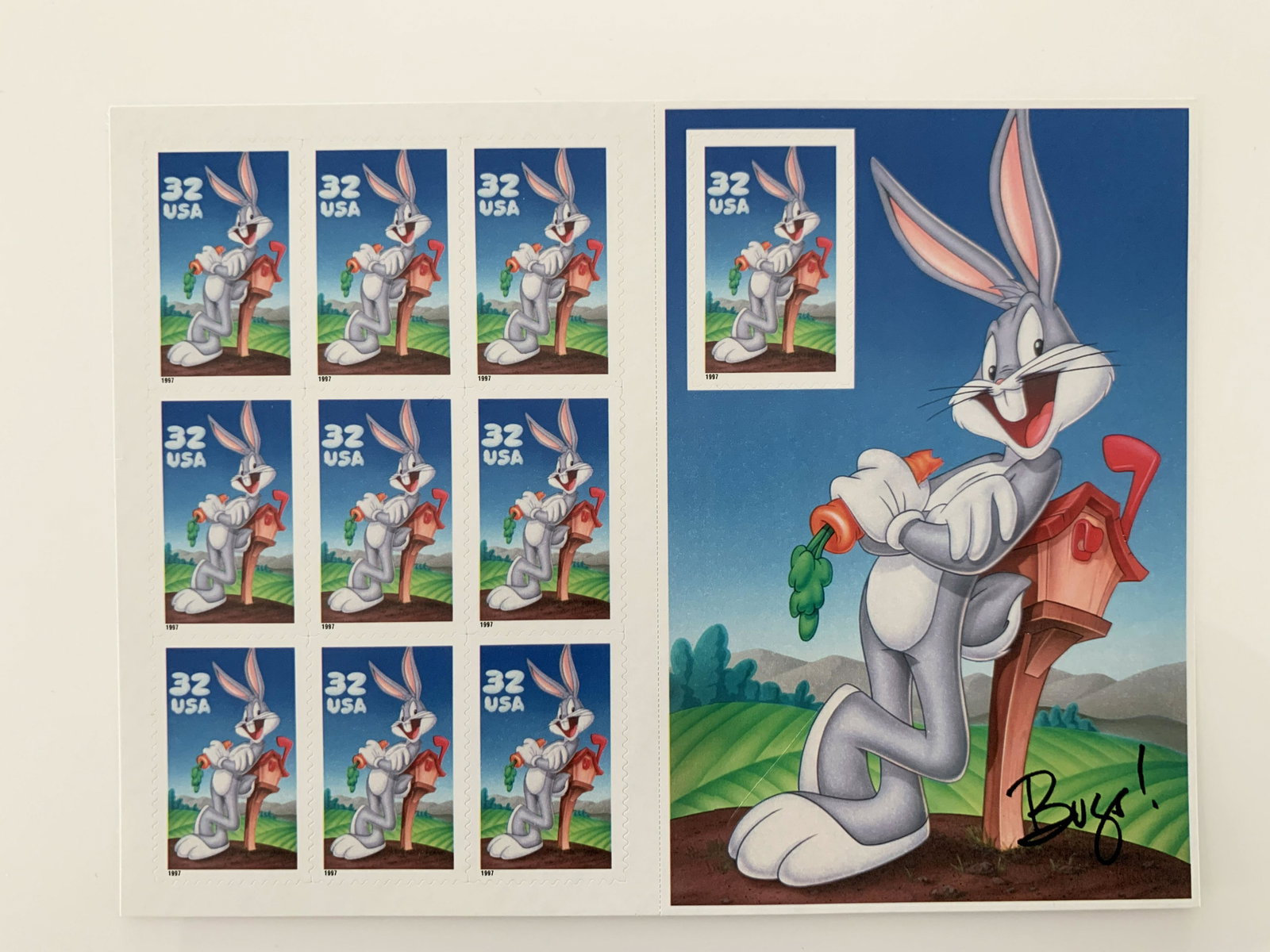 USPS Bugs Bunny Sheet of Ten 32 Cent Stamps Scott 3137: Warner Brothers Bugs Bunny Cartoon Stamps