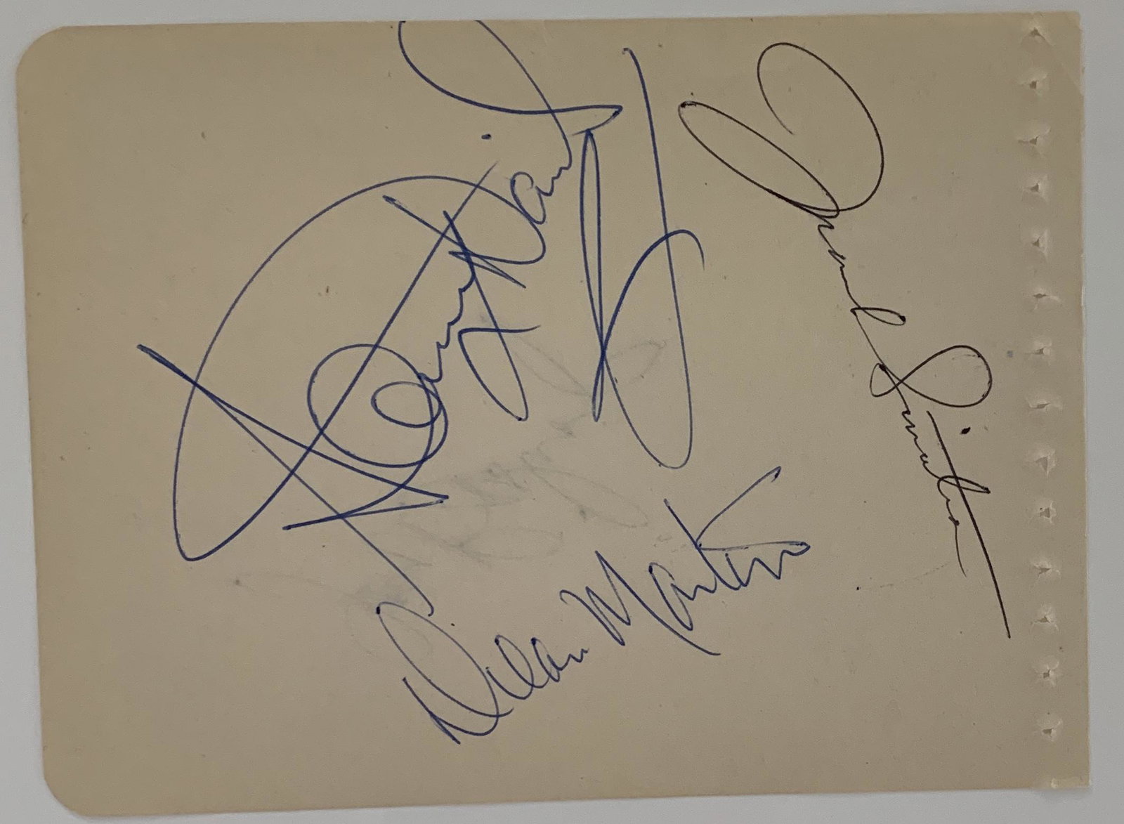 Rat Pack signature cut: Rat Pack signed book slip autographed by Frank Sinatra, Dean Martin, Sammy Davis Jr and Joey Bishop