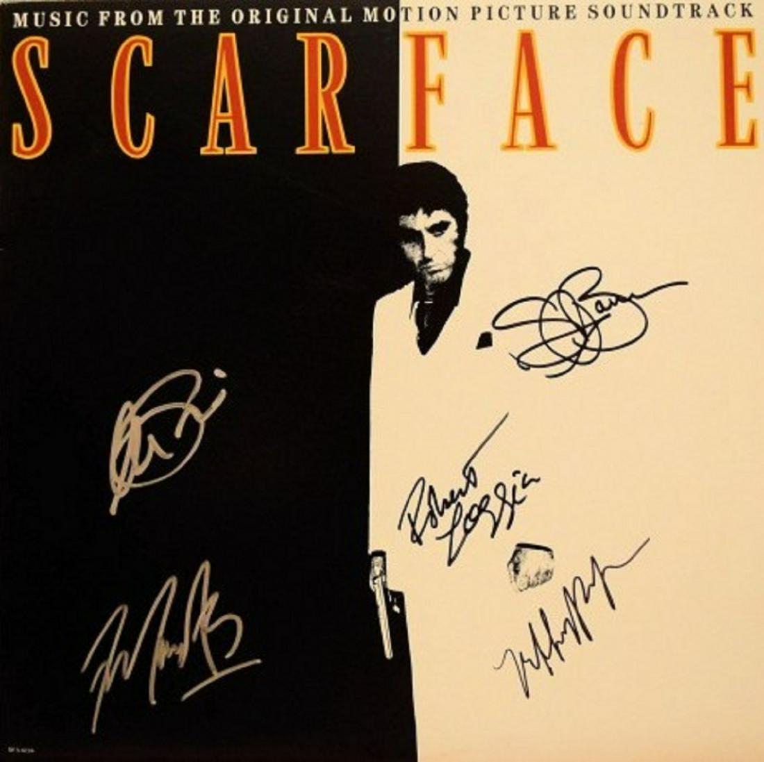 Signed original "Scarface" soundtrack album: 1988 original music to the motion picture "Scarface" autographed by Al Pacino, Steven Bauer, Michelle Pfeiffer, Robert Loggia and F. Murray Abraham.