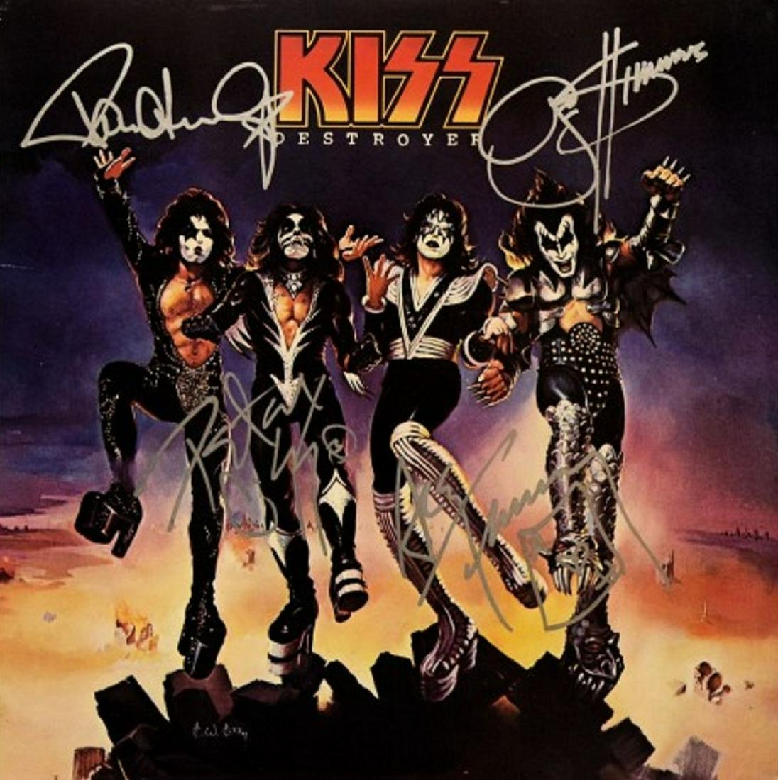 Kiss signed "Destroyer" album: Kiss 1976 "Destroyer" album autographed by Gene Simmons, Paul Stanley, Ace Frehley and Peter Criss.