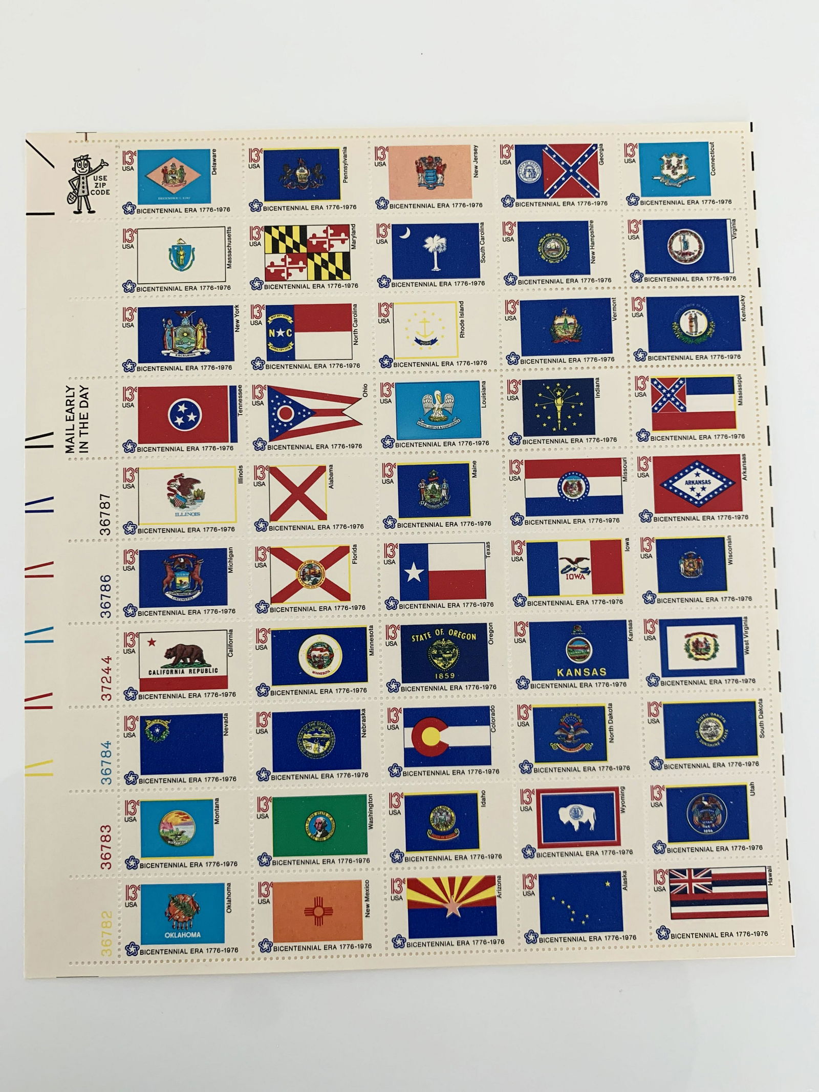 1976 13Â¢ State Flags, Pane of 50, U.S. #1633-82 (1 of 1)