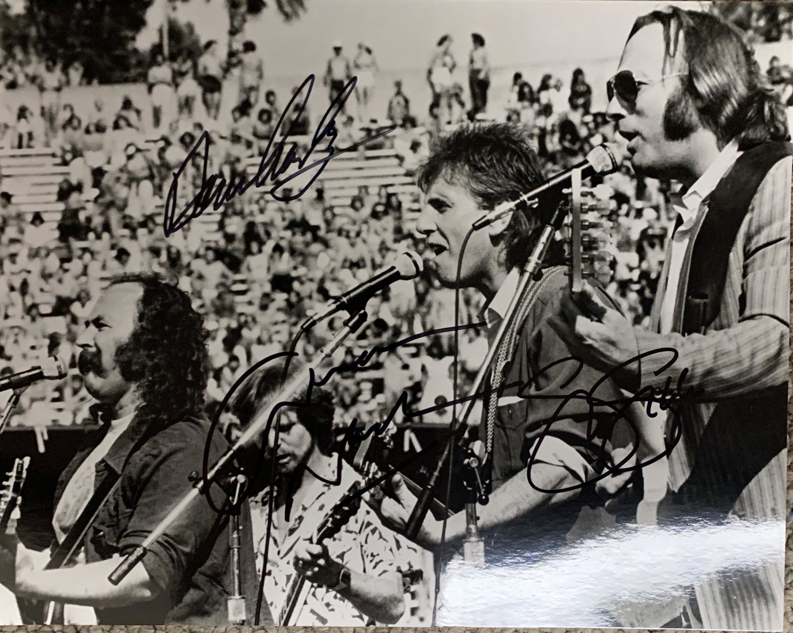 Crosby, Stills and Nash signed photo: Crosby, Stills and Nash signed photo autographed by David Crosby, Stephen Stills and Graham Nash. 8x10 inches