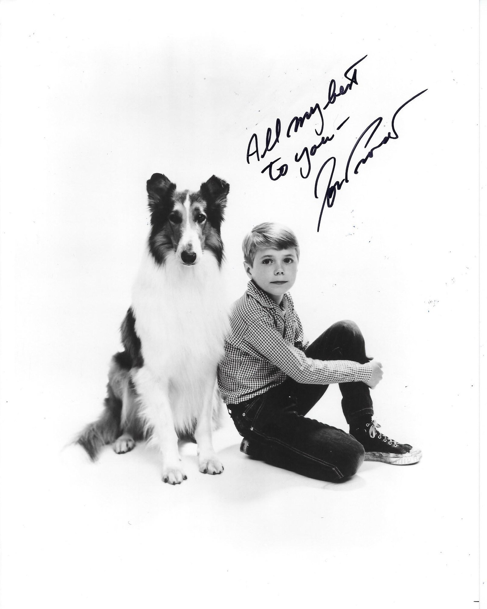 Lassie Jon Provost signed photo: Lassie signed photo autographe d by Jon Provost. 8x10 inches