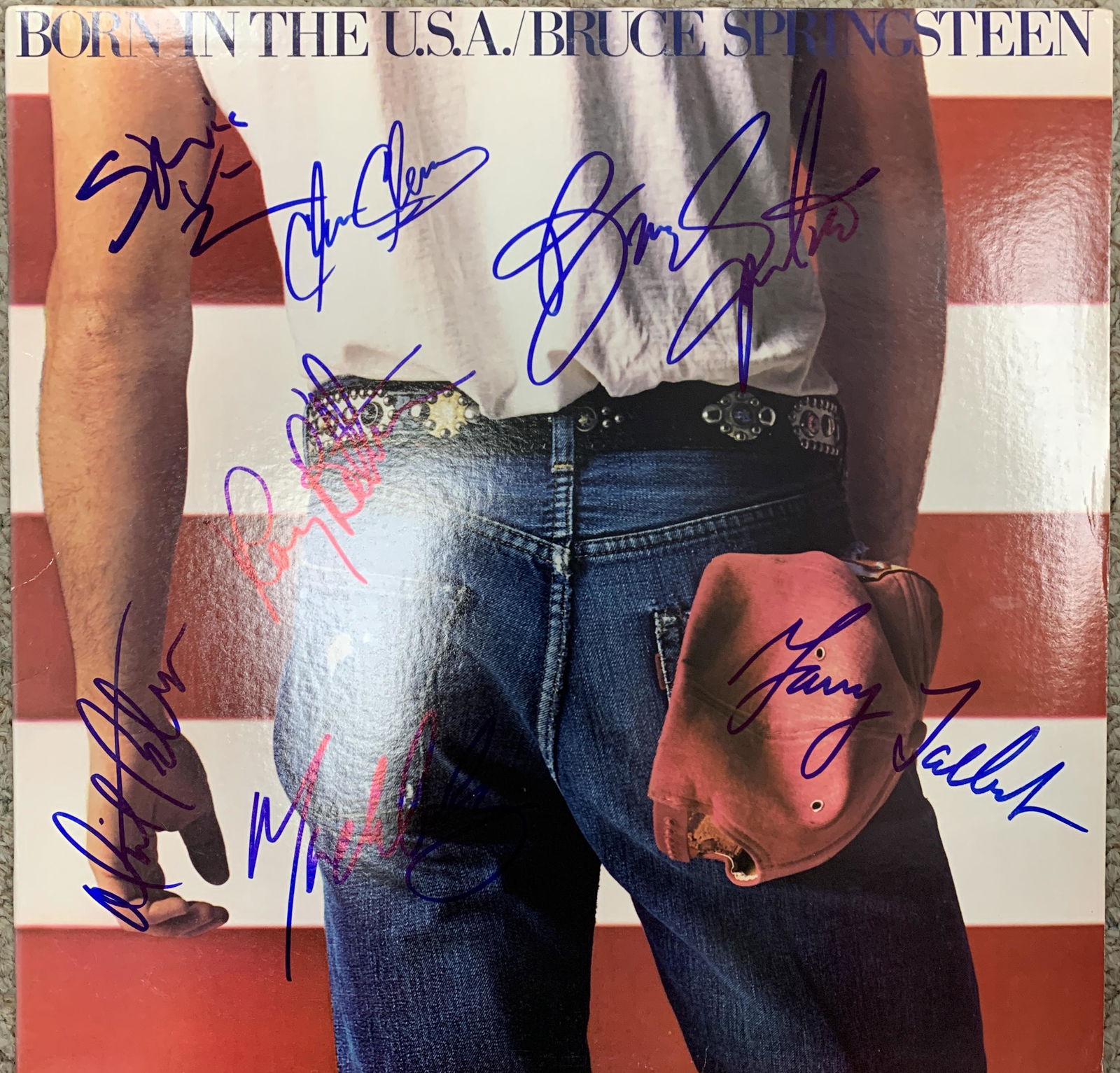 Bruce Springsteen Born In The U.S.A. signed album: Bruce Springsteen Born In The U.S.A. signed album autographed by Bruce Springsteen, Steven Van Zandt, Clarence Clemons, Roy Bittan, Garry Tallent, Max Weinberg and Nils Lofgren. 12x12 inches