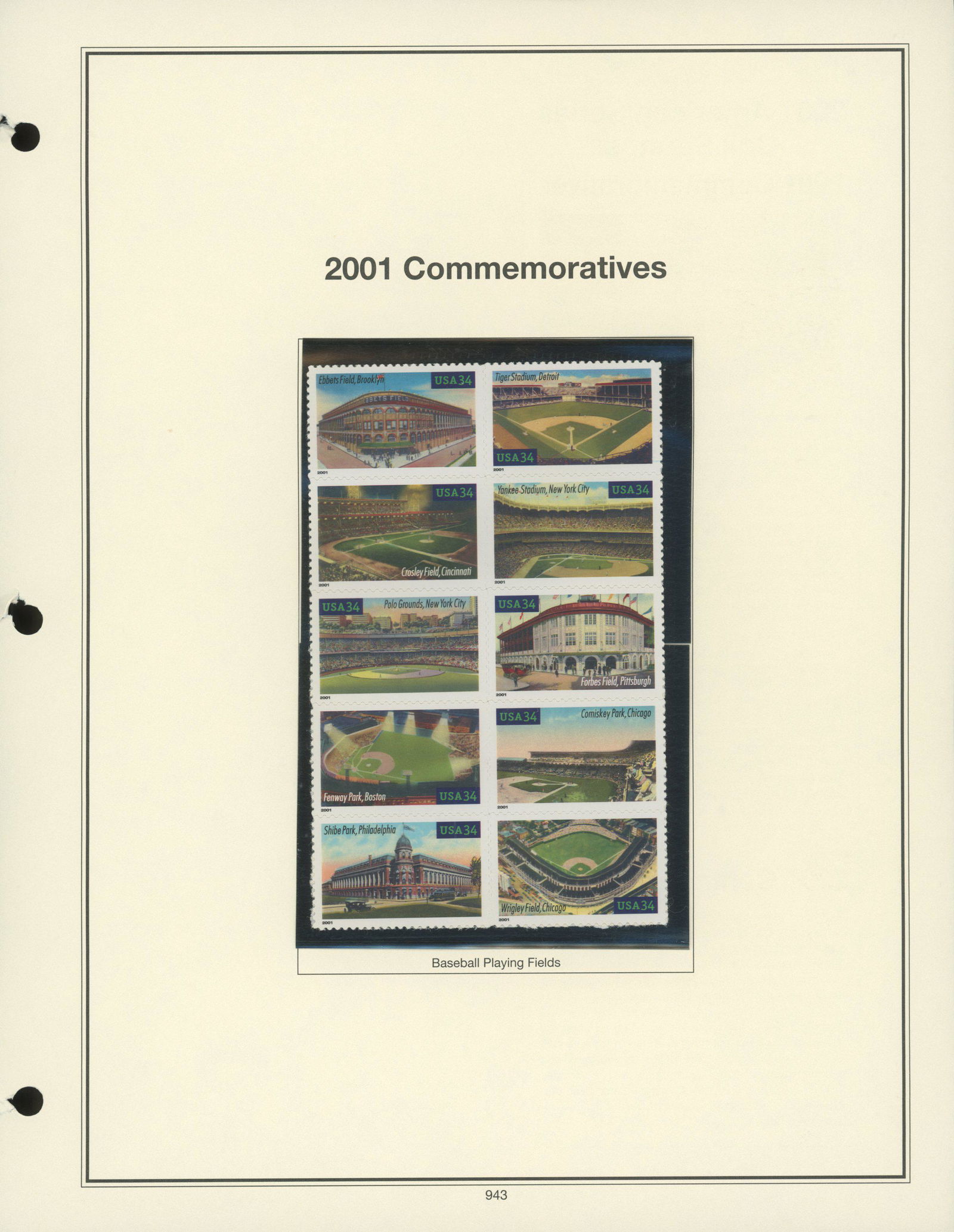2001 Commemorative Baseball Playing Fields Stamps (1 of 1)