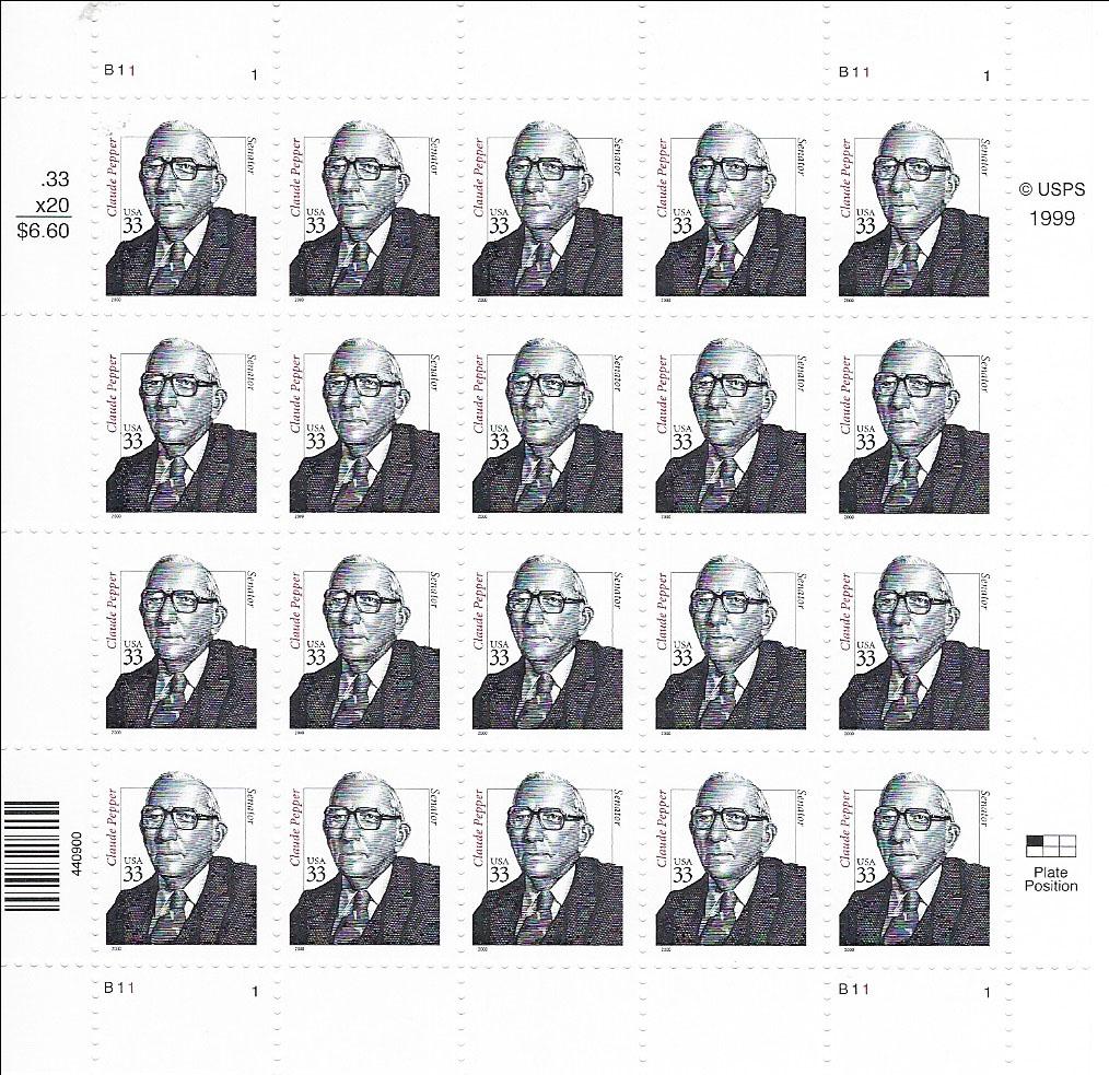 Claude Pepper USA Stamp Sheet (1 of 1)