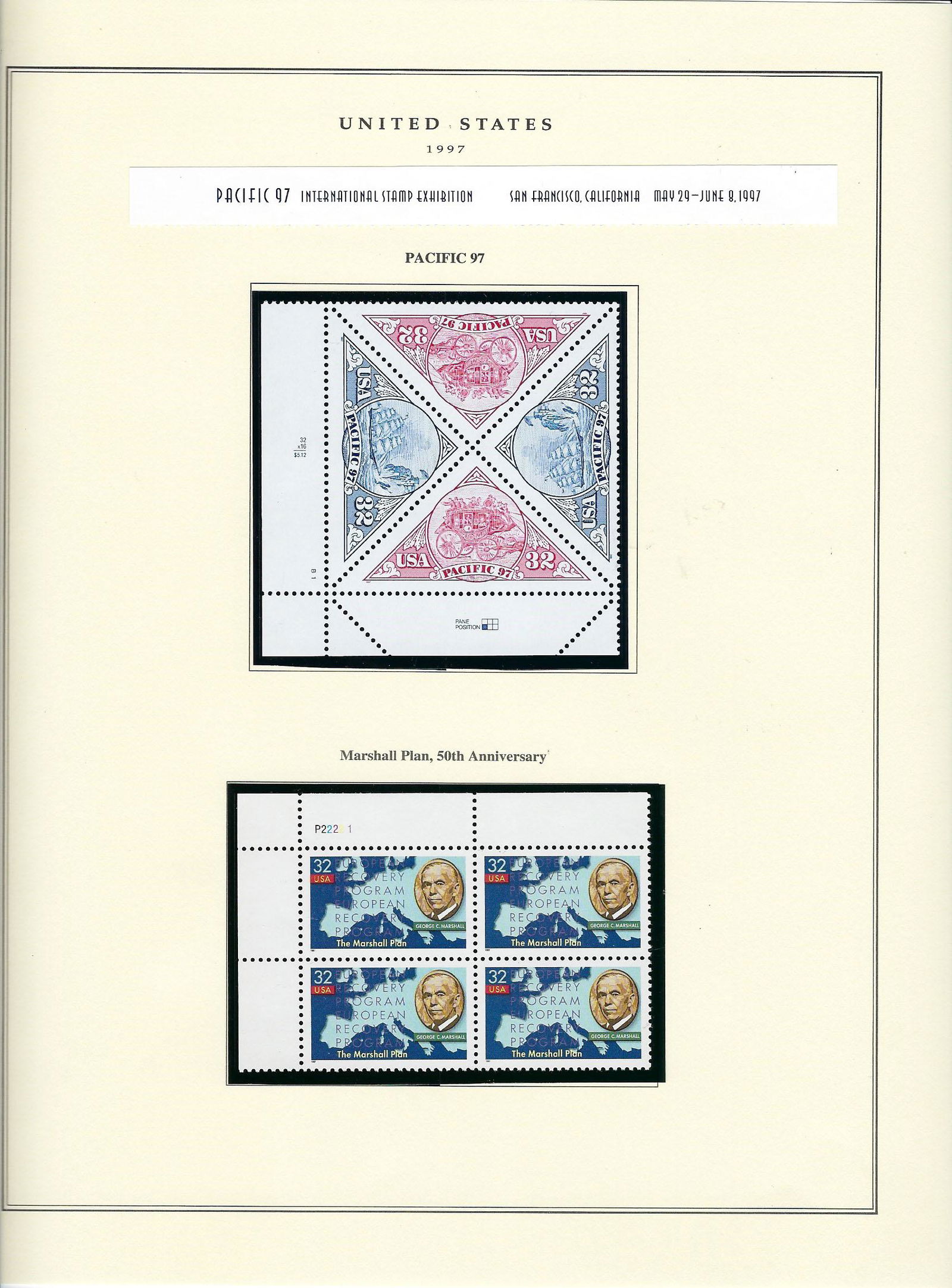 1997 US stamp collector sheet featuring Pacific '97 and (1 of 1)