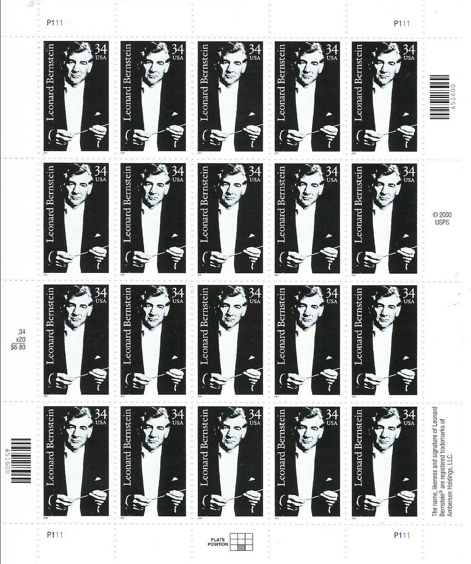 Leonard Bernstein USA Stamp Sheet (1 of 1)