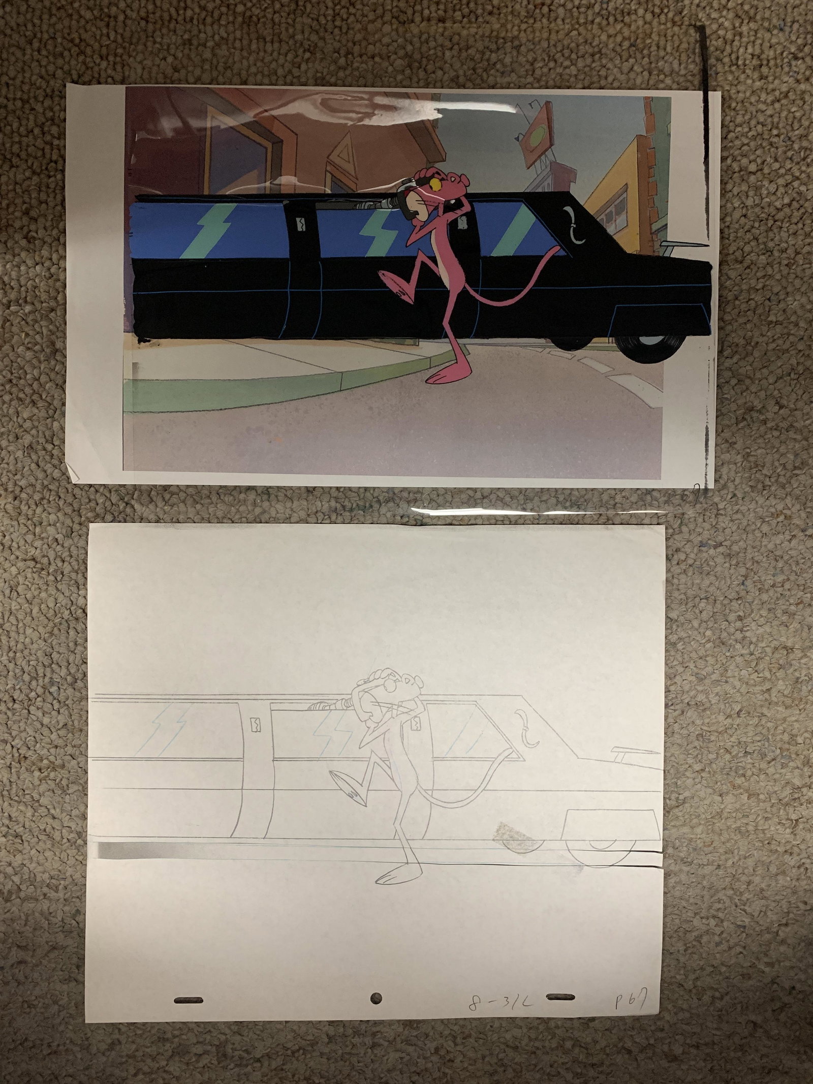 Pink Panther original art cel and sketch with printed: Pink Panther original art cel and sketch with printed background. 10x12 inches