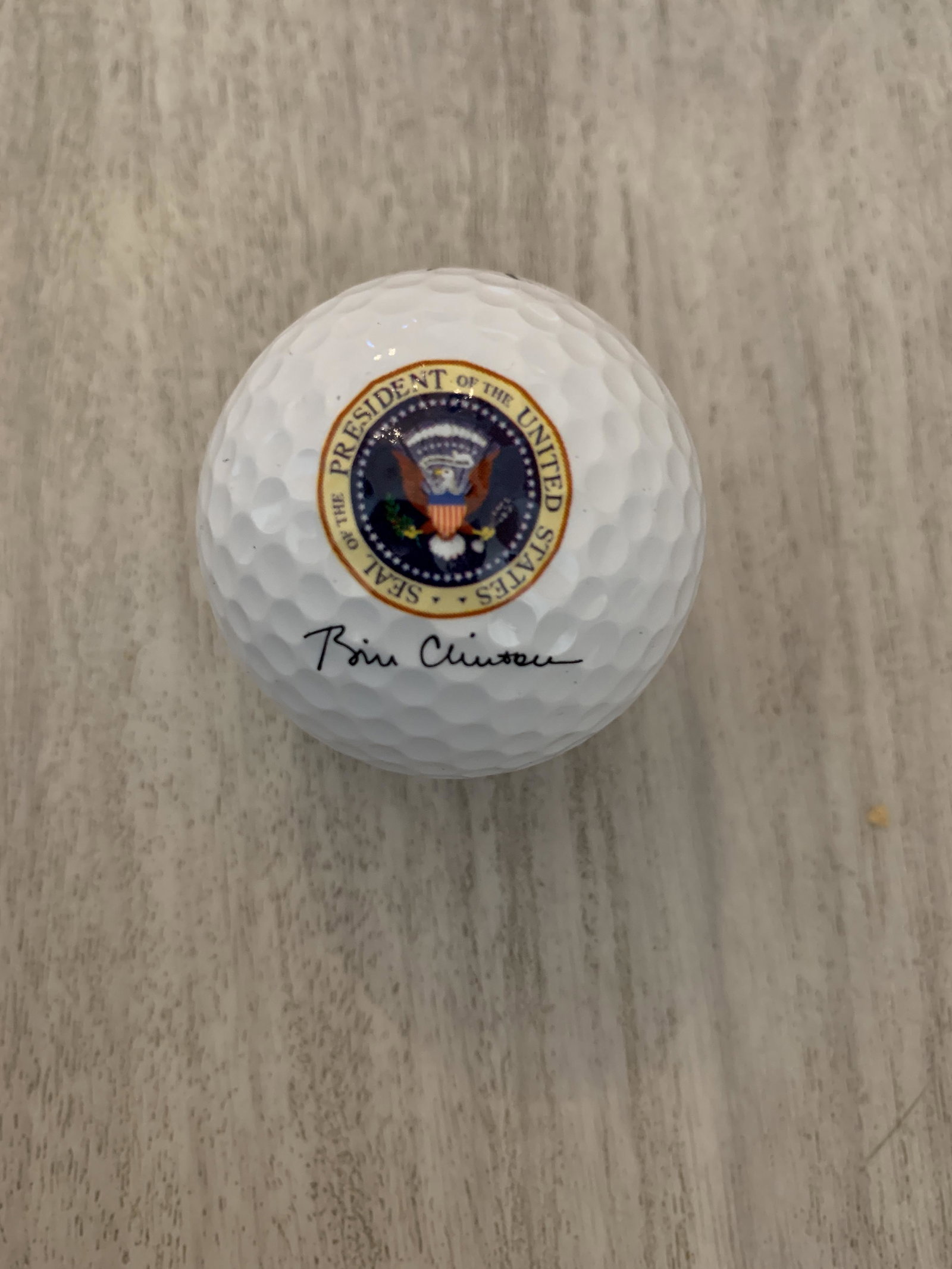 Bill Clinton facsimile signed Presidential golf ball: Bill Clinton facsimile signed Presidential golf ball. Standard size