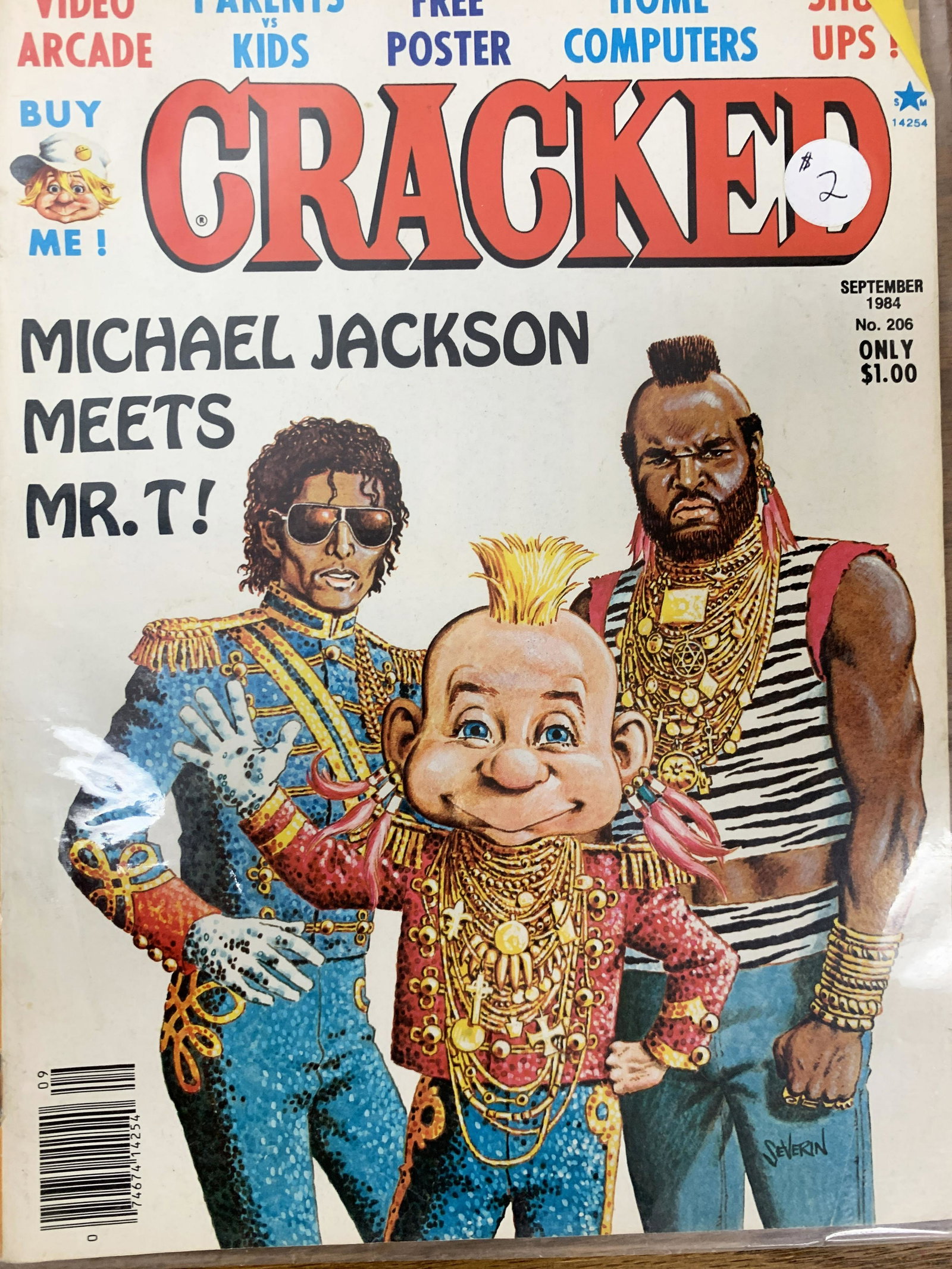 Cracked Magazine 1984 Michael Jackson No. 206: Cracked Magazine's Michael Jackson Meets Mr. T. Also, Video Arcade, Parents vs Kids, Free Poster, Home Computers, and Shut-Ups! Issue No. 206 dated September 1984 $1.