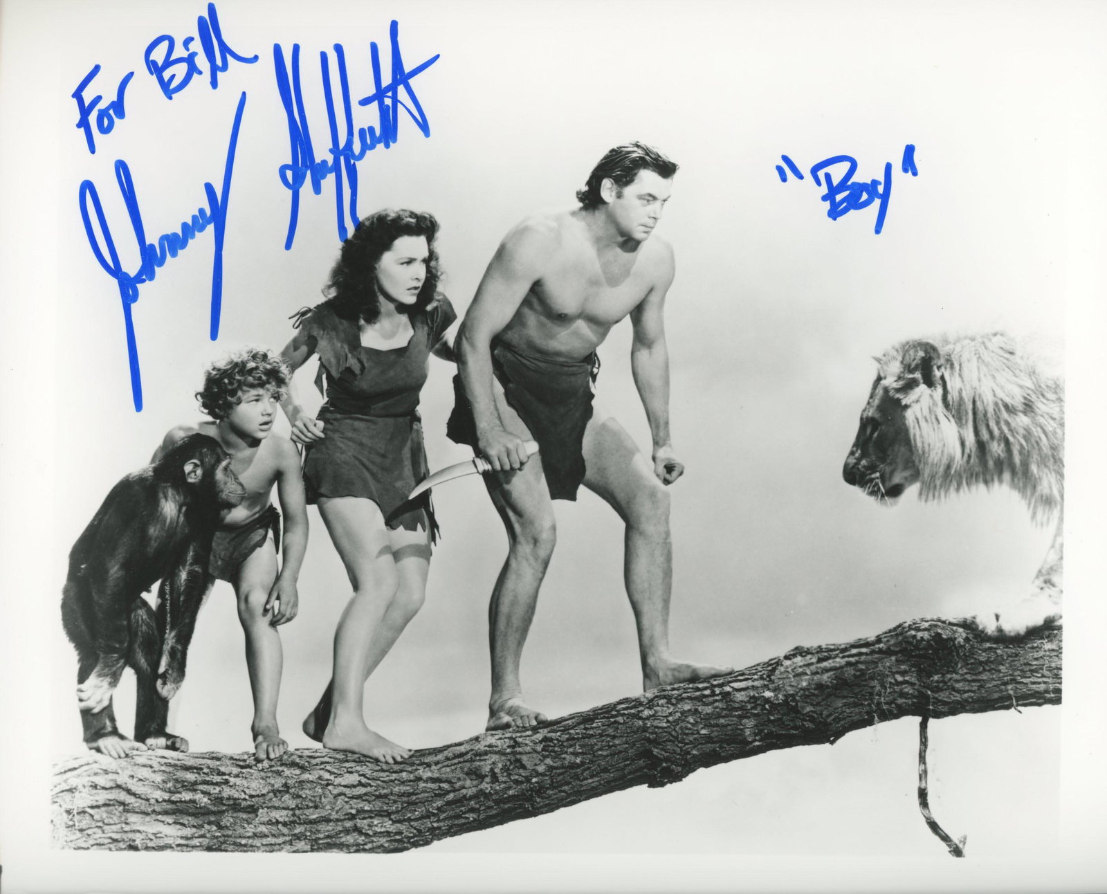 Johnny Sheffield signed "Tarzan film series" photo: Tarzan film series (1939-1947) 8x10 movie photo autographed by Johnny Sheffield. Custom matted and framed, the finished piece is 11x14.