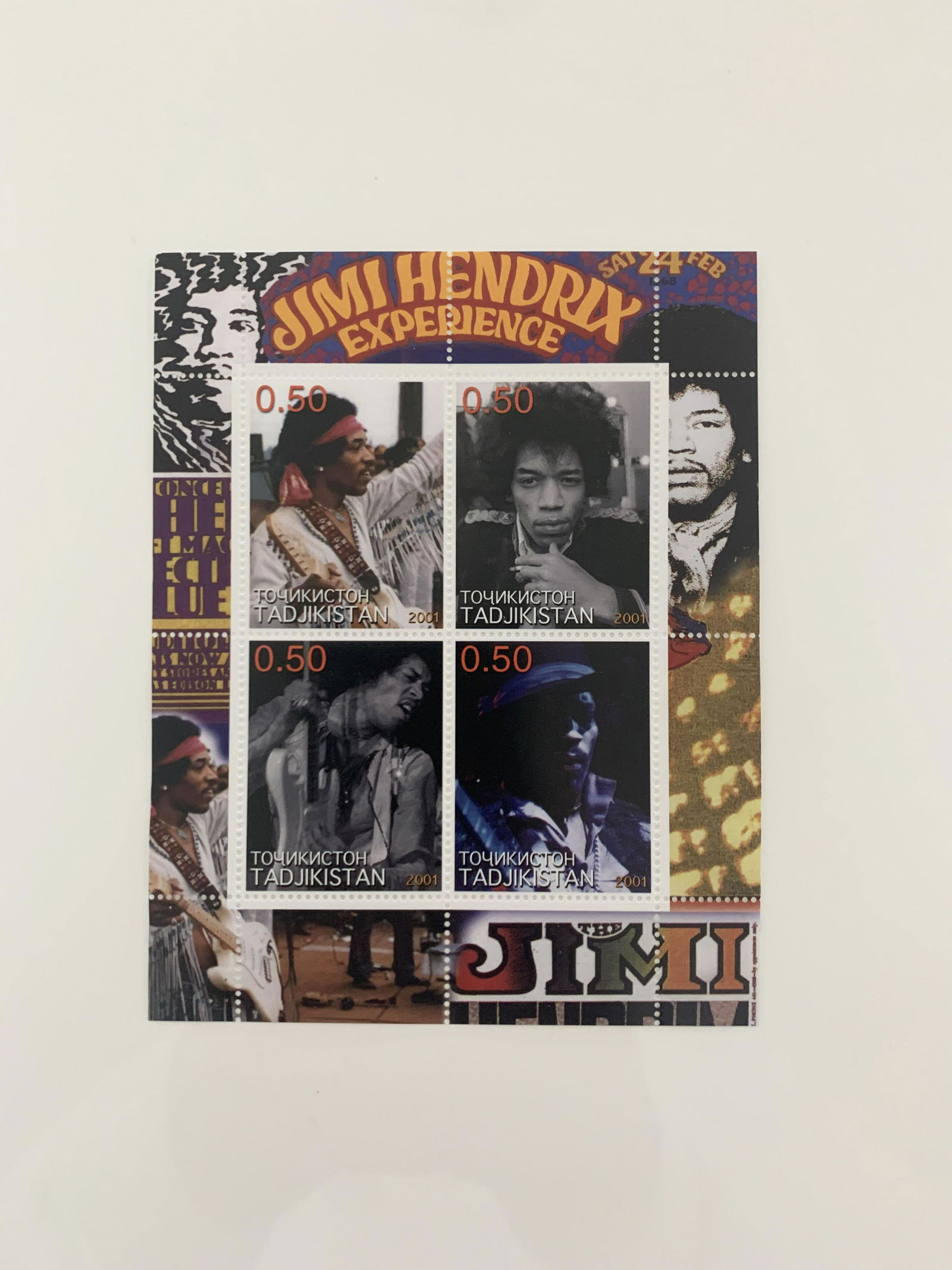Jimi Hendrix Experience Commemorative Souvenir Stamp: 2001 Tadjikistan Jimi Hendrix Experience Commemorative Souvenir Set of 4 x 0.50 Stamps