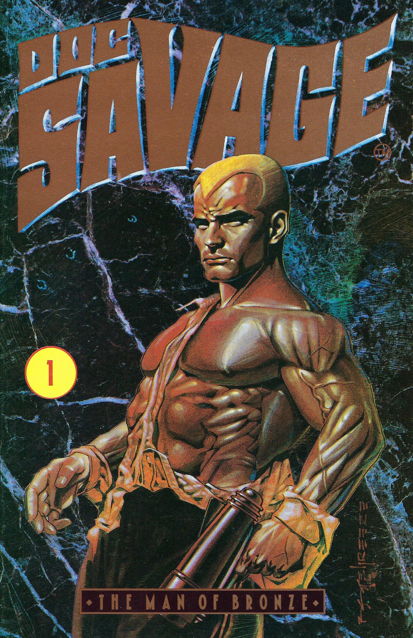 Doc Savage The Man of Bronze Millennium Comic Book #1: Doc Savage The Man of Bronze #1, Millennium, 1991, New Story by Mark Ellis! Nice painted cover art by Brian Stelfreeze! Interior art by Darryl Banks & Robert Lewis! Colored in water colors by Deirdre